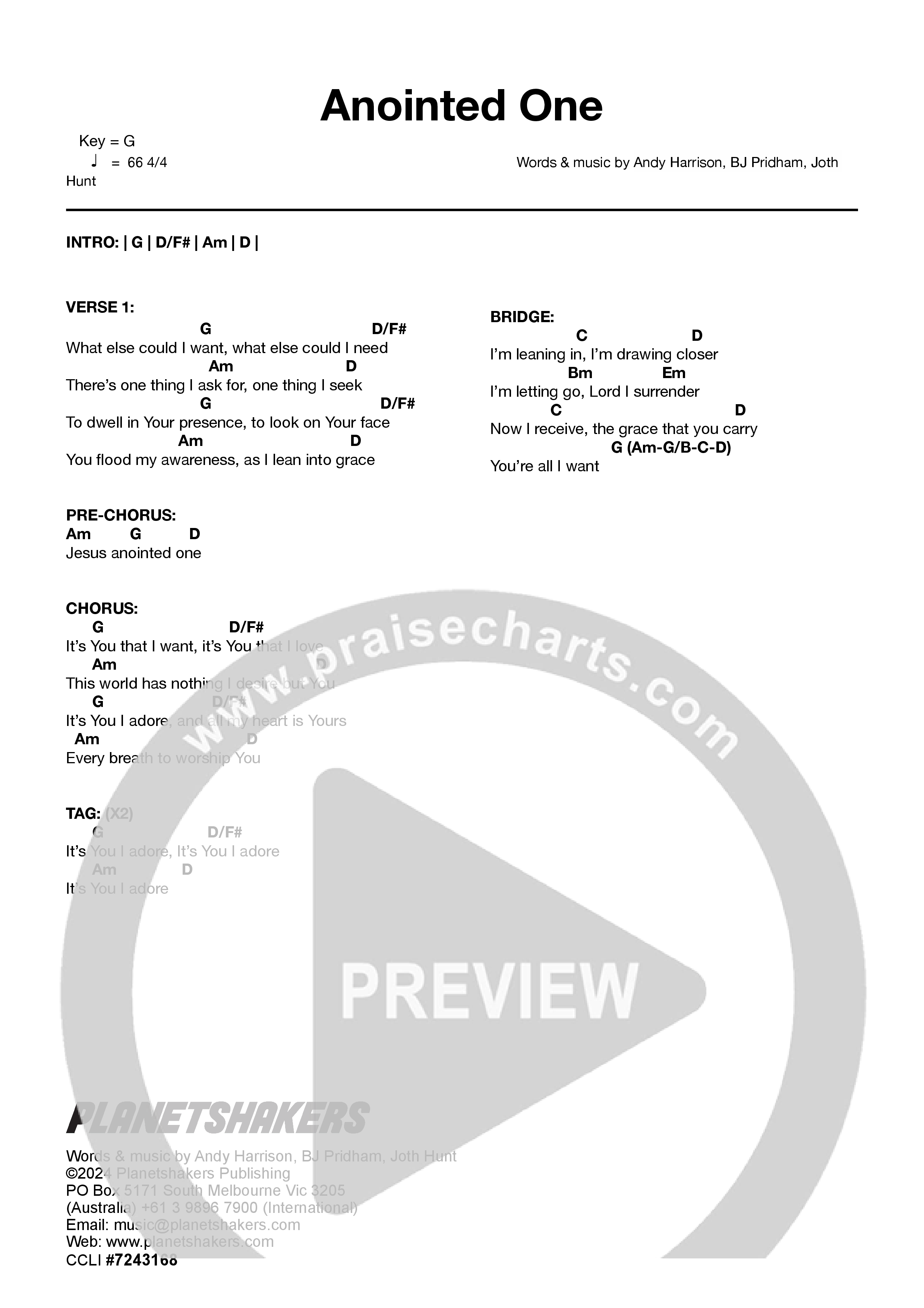 Anointed One (Live) Chords & Lyrics (Planetshakers)