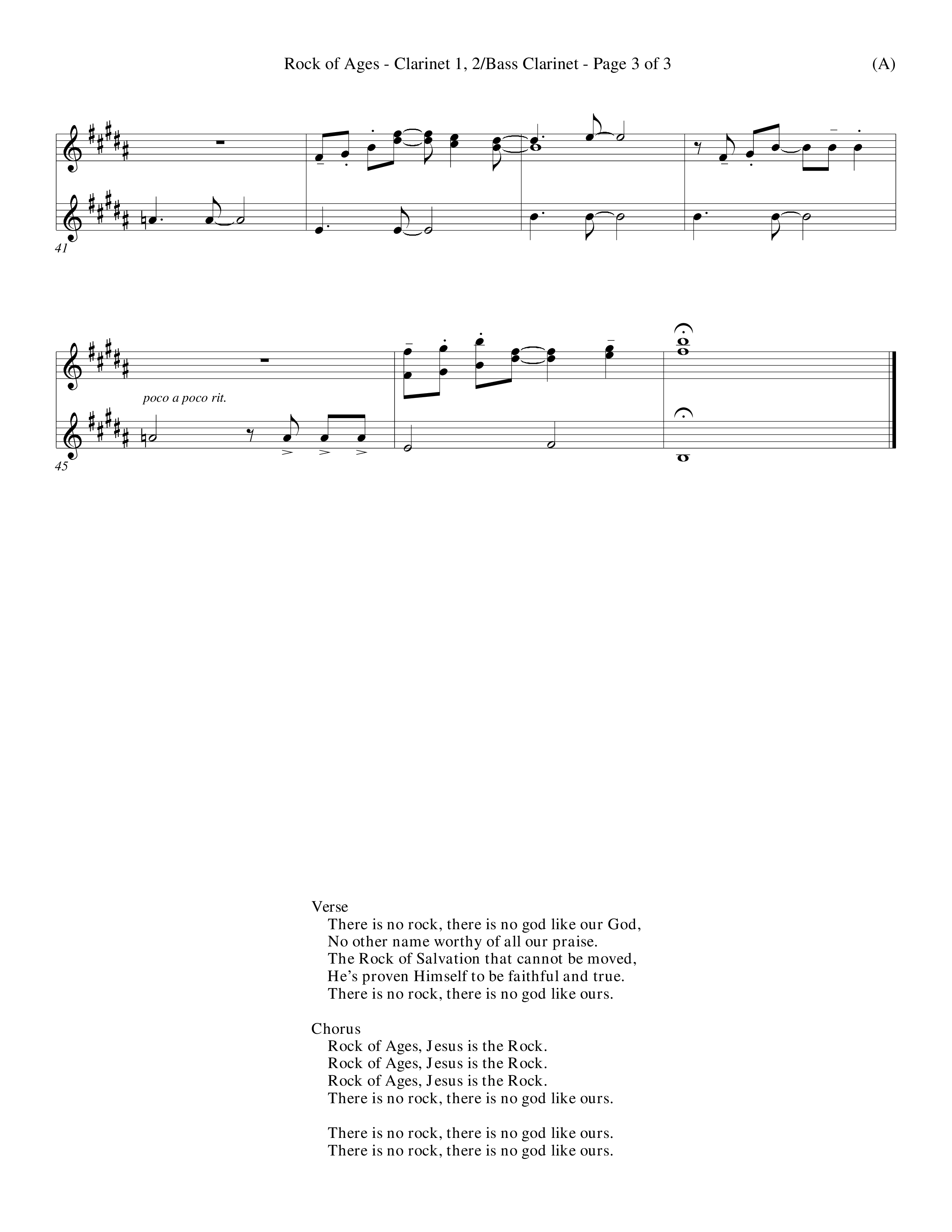 Rock Of Ages (Choral Anthem SATB) Clarinet 1/2, Bass Clarinet (Word Music Choral / Orch. Keith Christopher)