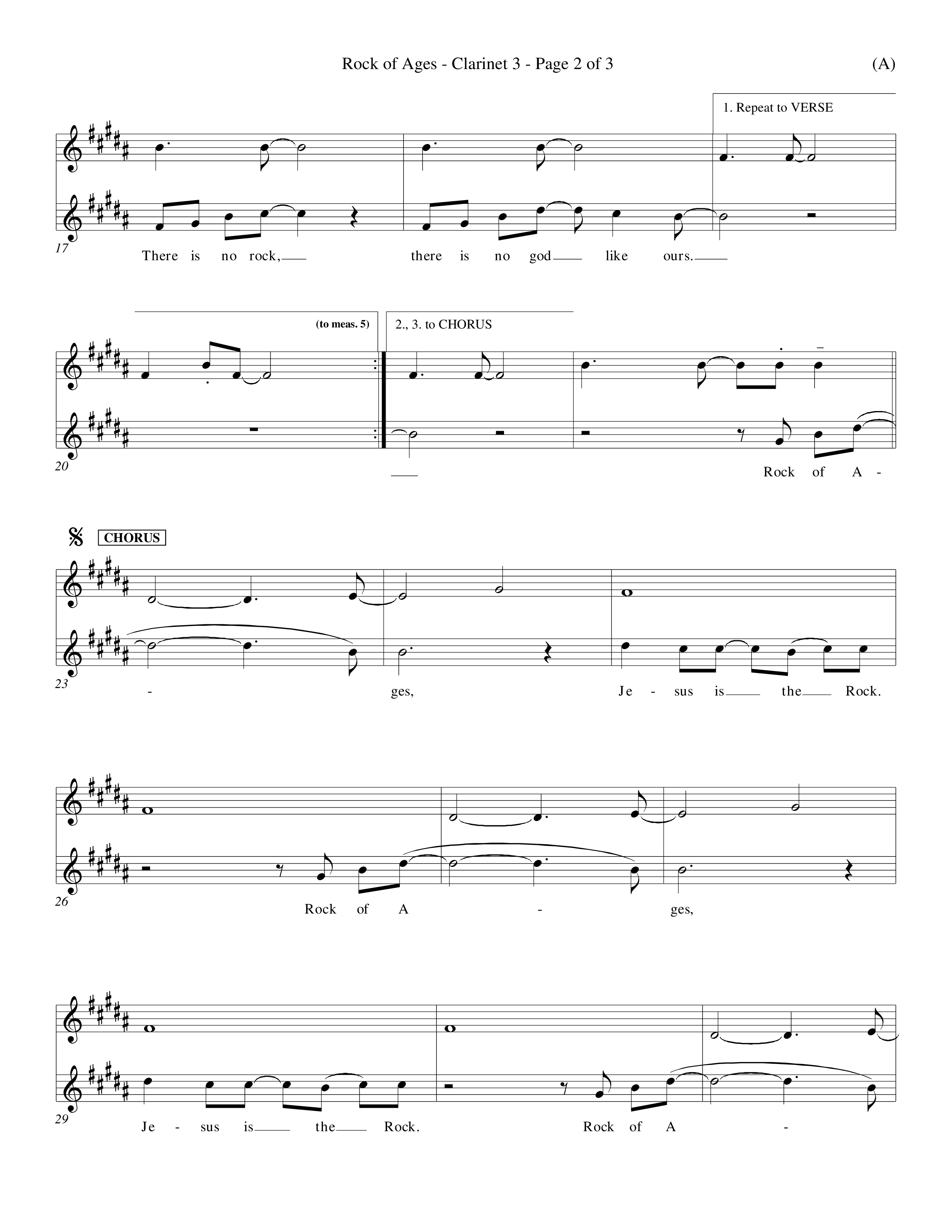 Rock Of Ages (Choral Anthem SATB) Clarinet 3 (Word Music Choral / Orch. Keith Christopher)