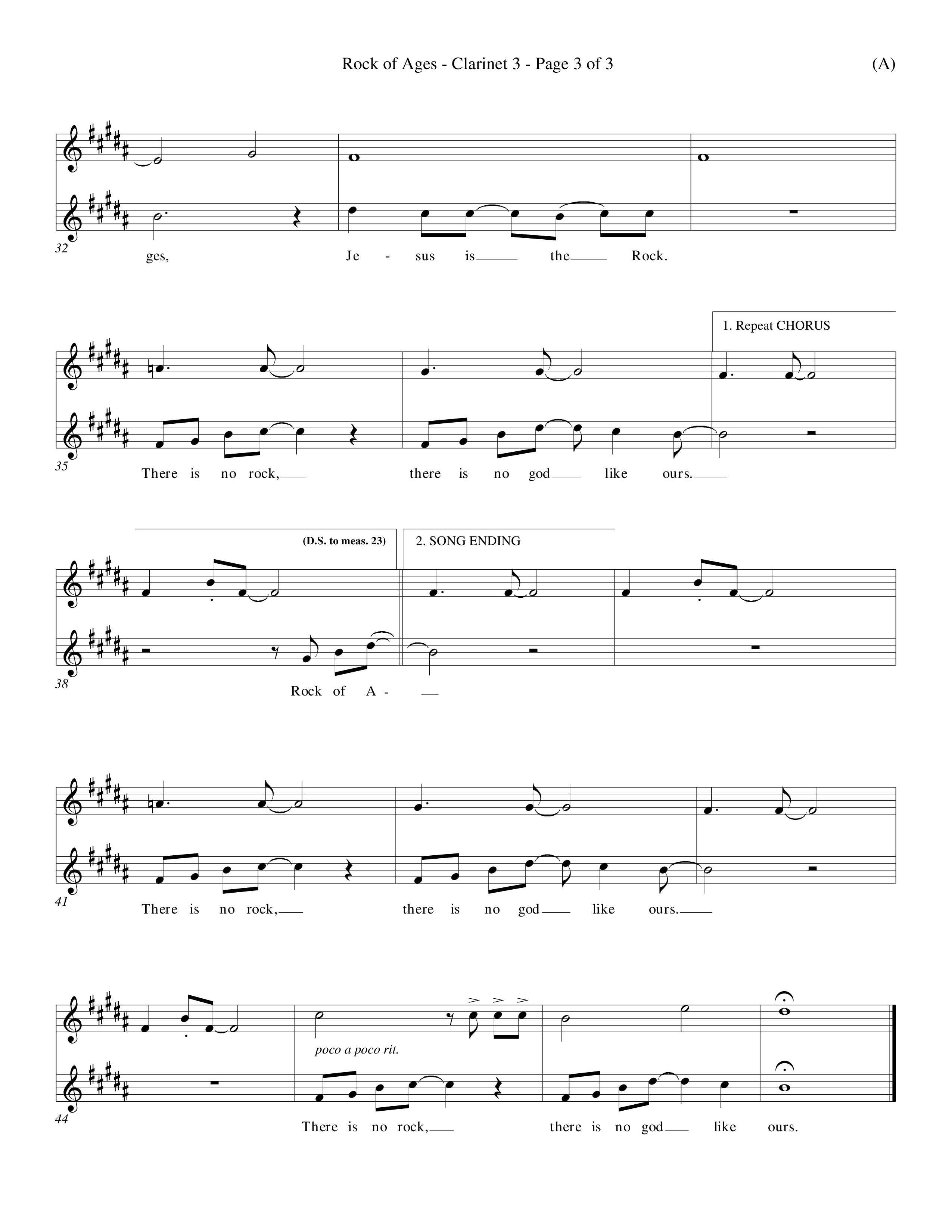 Rock Of Ages (Choral Anthem SATB) Clarinet 3 (Word Music Choral / Orch. Keith Christopher)
