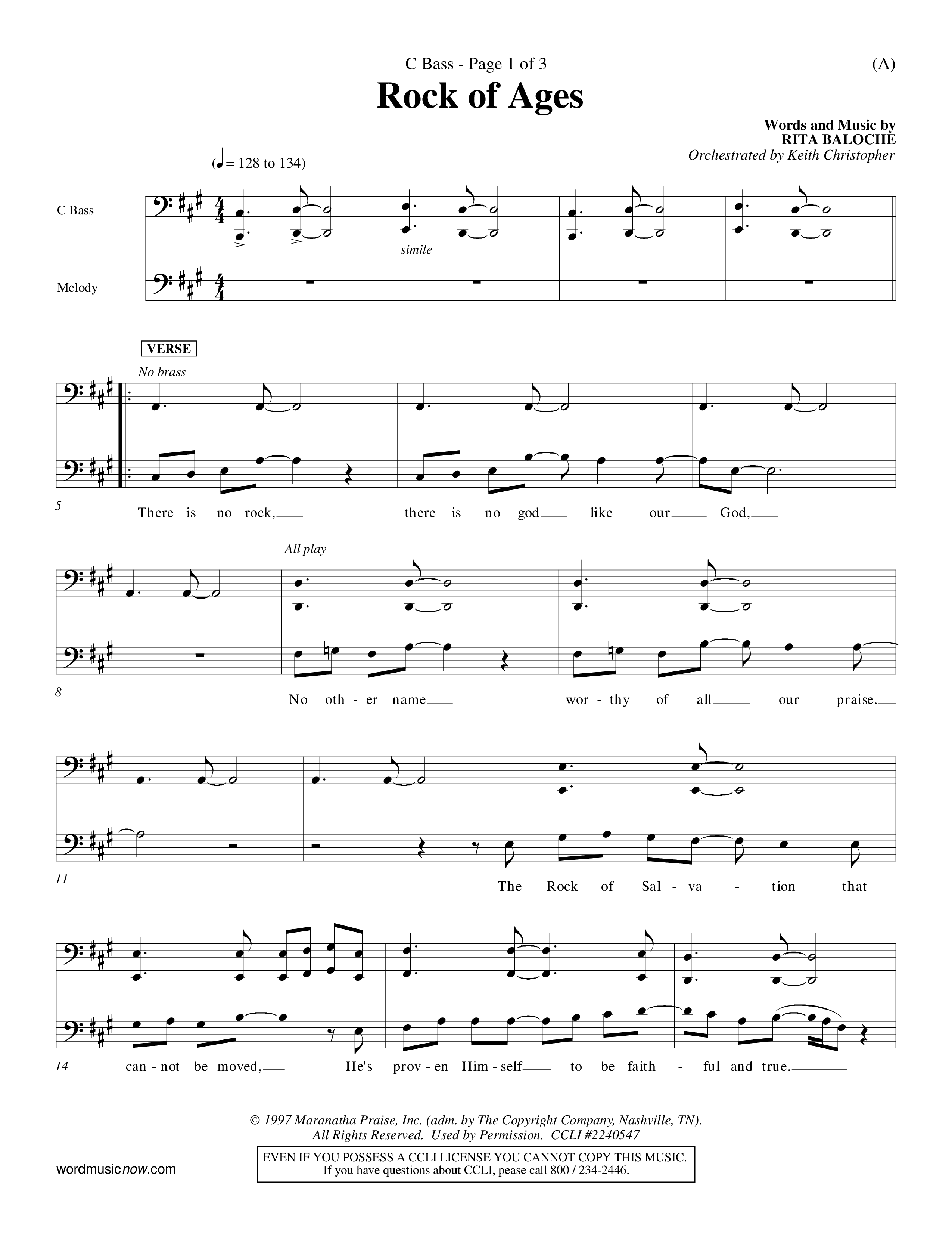 Rock Of Ages (Choral Anthem SATB) Contrabass (Word Music Choral / Orch. Keith Christopher)