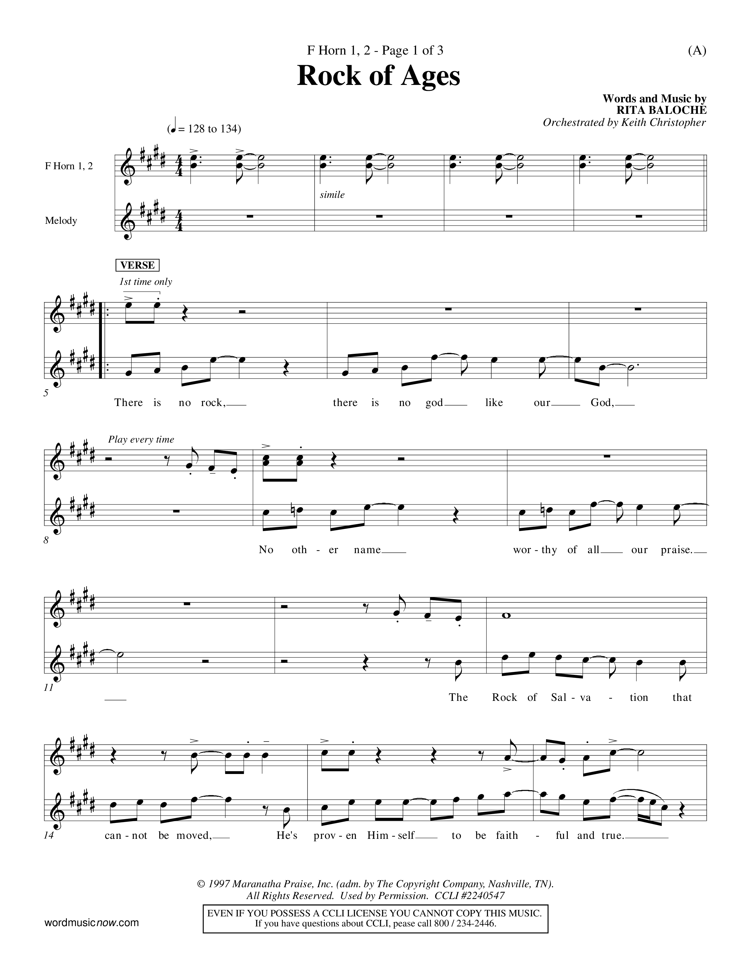 Rock Of Ages (Choral Anthem SATB) French Horn (Word Music Choral / Orch. Keith Christopher)