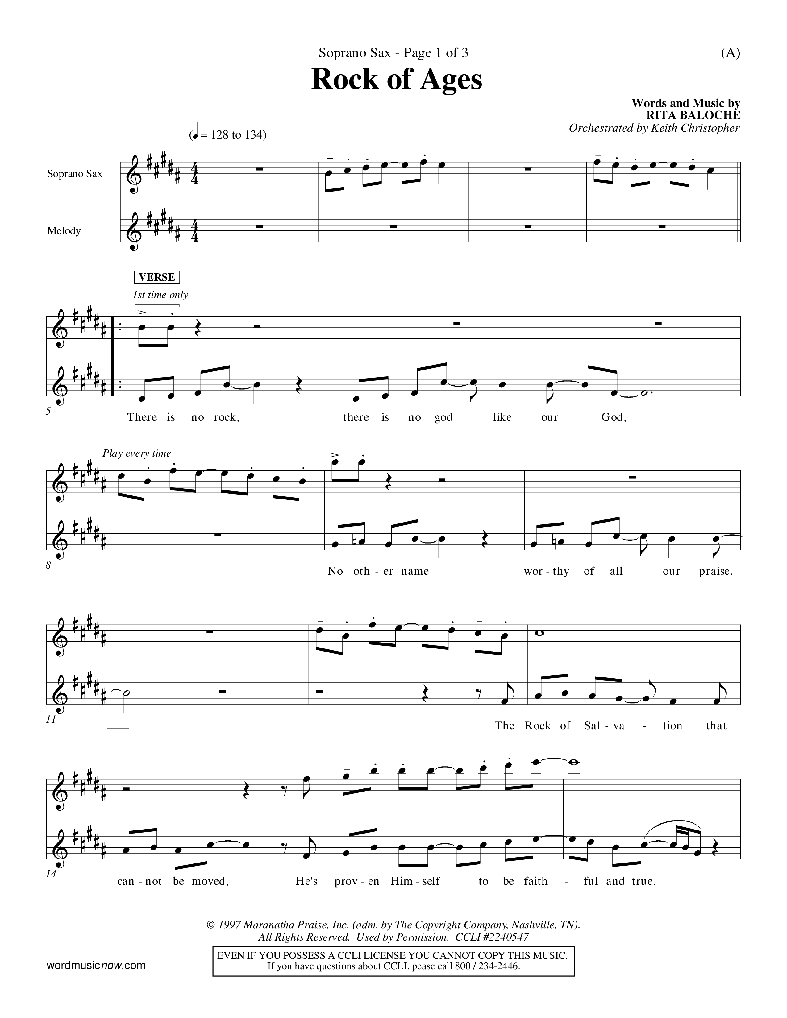 Rock Of Ages (Choral Anthem SATB) Saxophone (Word Music Choral / Orch. Keith Christopher)