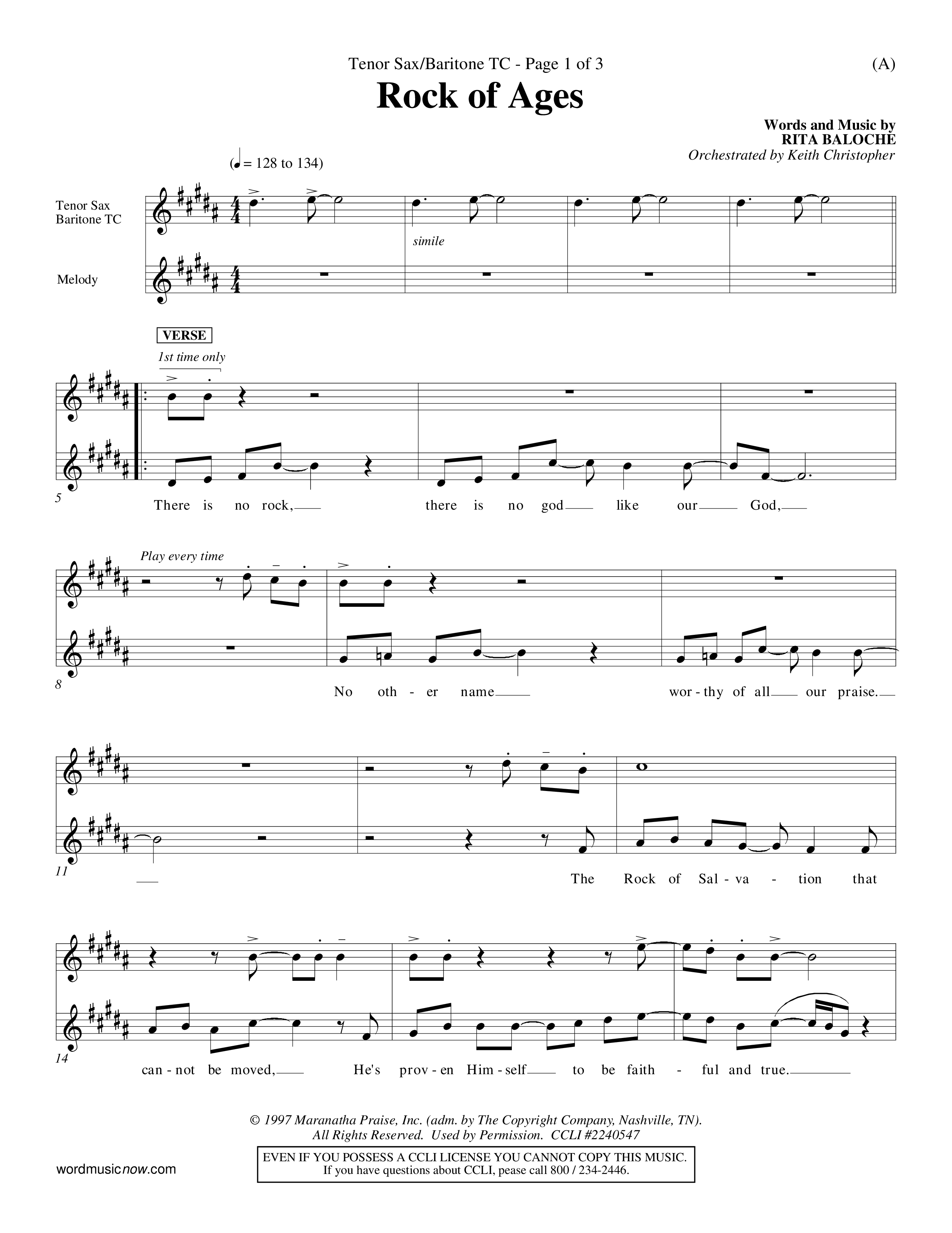 Rock Of Ages (Choral Anthem SATB) Tenor Sax/Baritone T.C. (Word Music Choral / Orch. Keith Christopher)