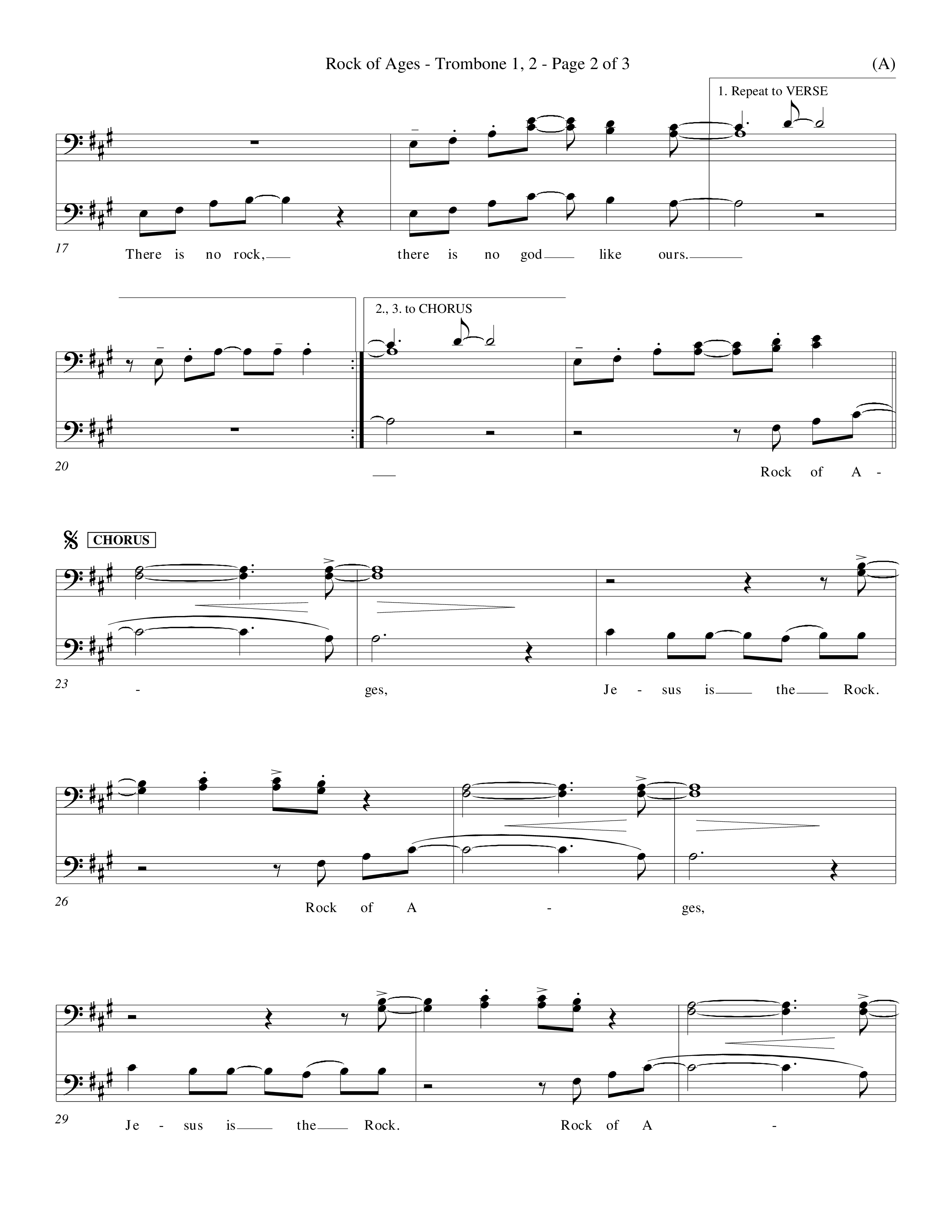 Rock Of Ages (Choral Anthem SATB) Trombone 1/2 (Word Music Choral / Orch. Keith Christopher)