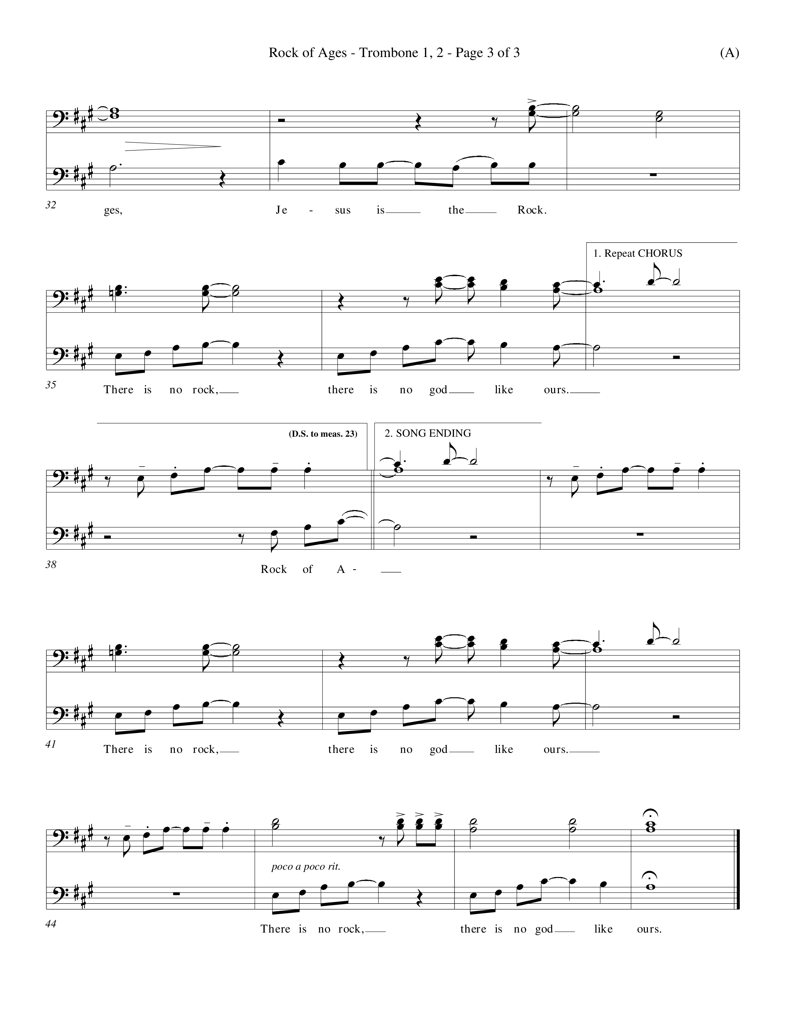 Rock Of Ages (Choral Anthem SATB) Trombone 1/2 (Word Music Choral / Orch. Keith Christopher)