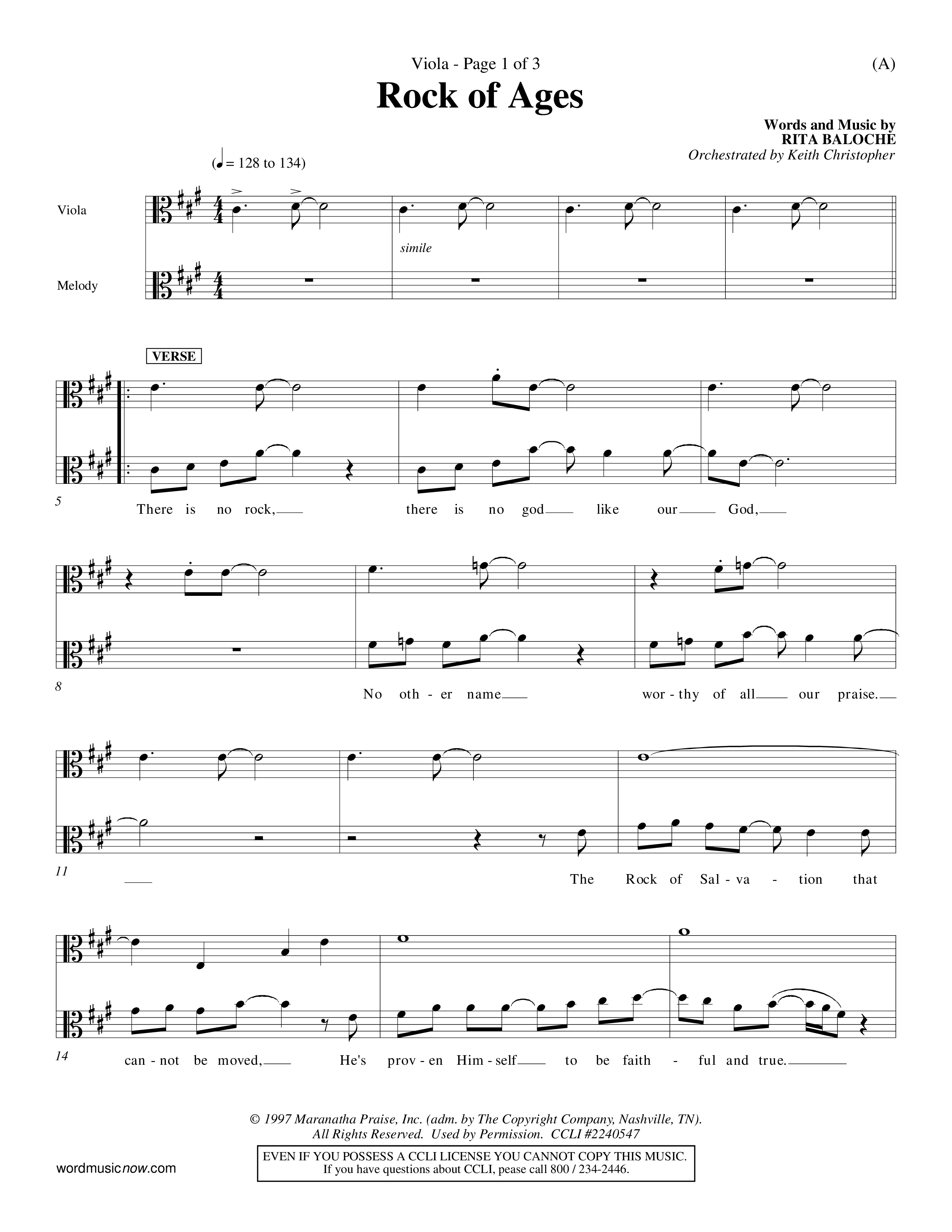 Rock Of Ages (Choral Anthem SATB) Viola (Word Music Choral / Orch. Keith Christopher)