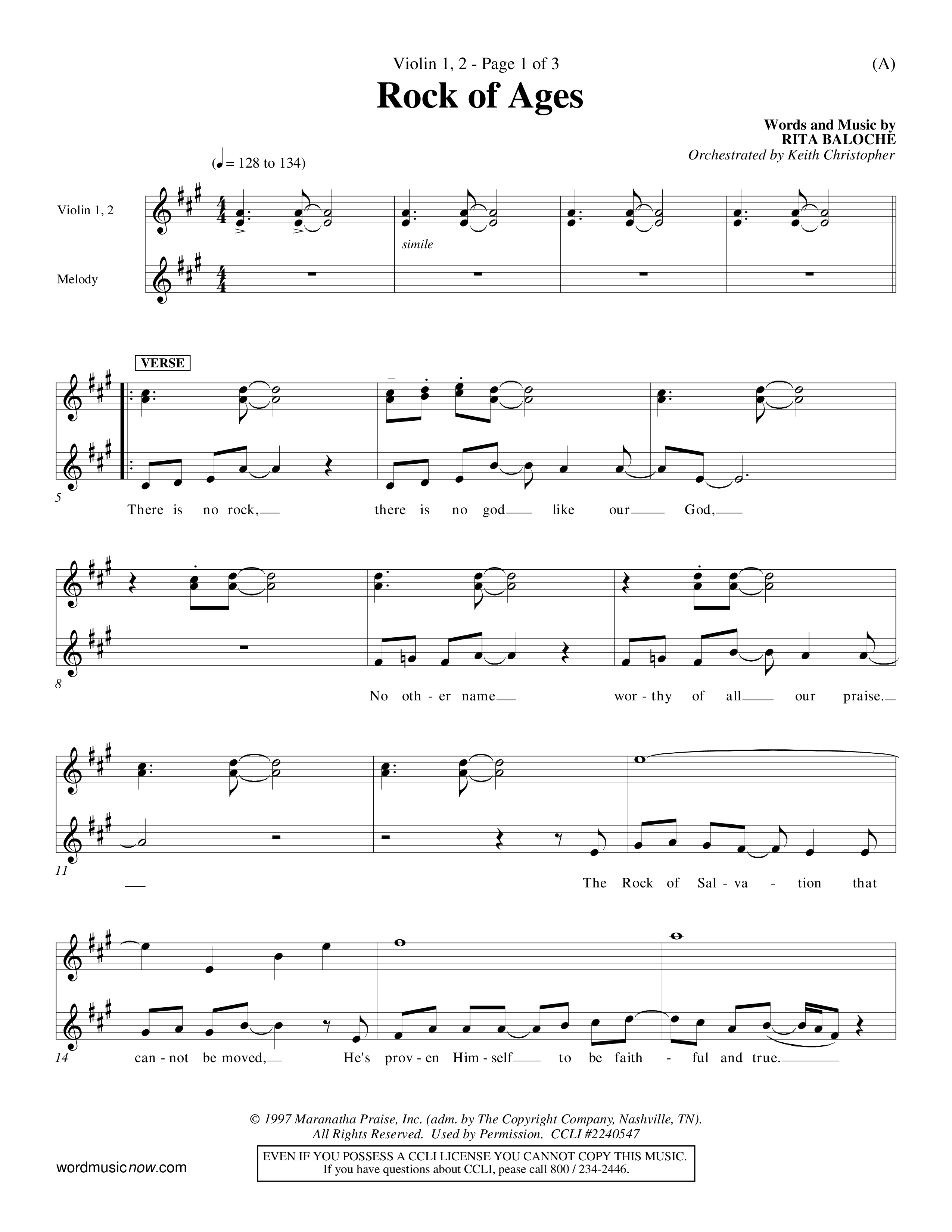 Rock Of Ages (Choral Anthem SATB) Violin 1/2 (Word Music Choral / Orch. Keith Christopher)