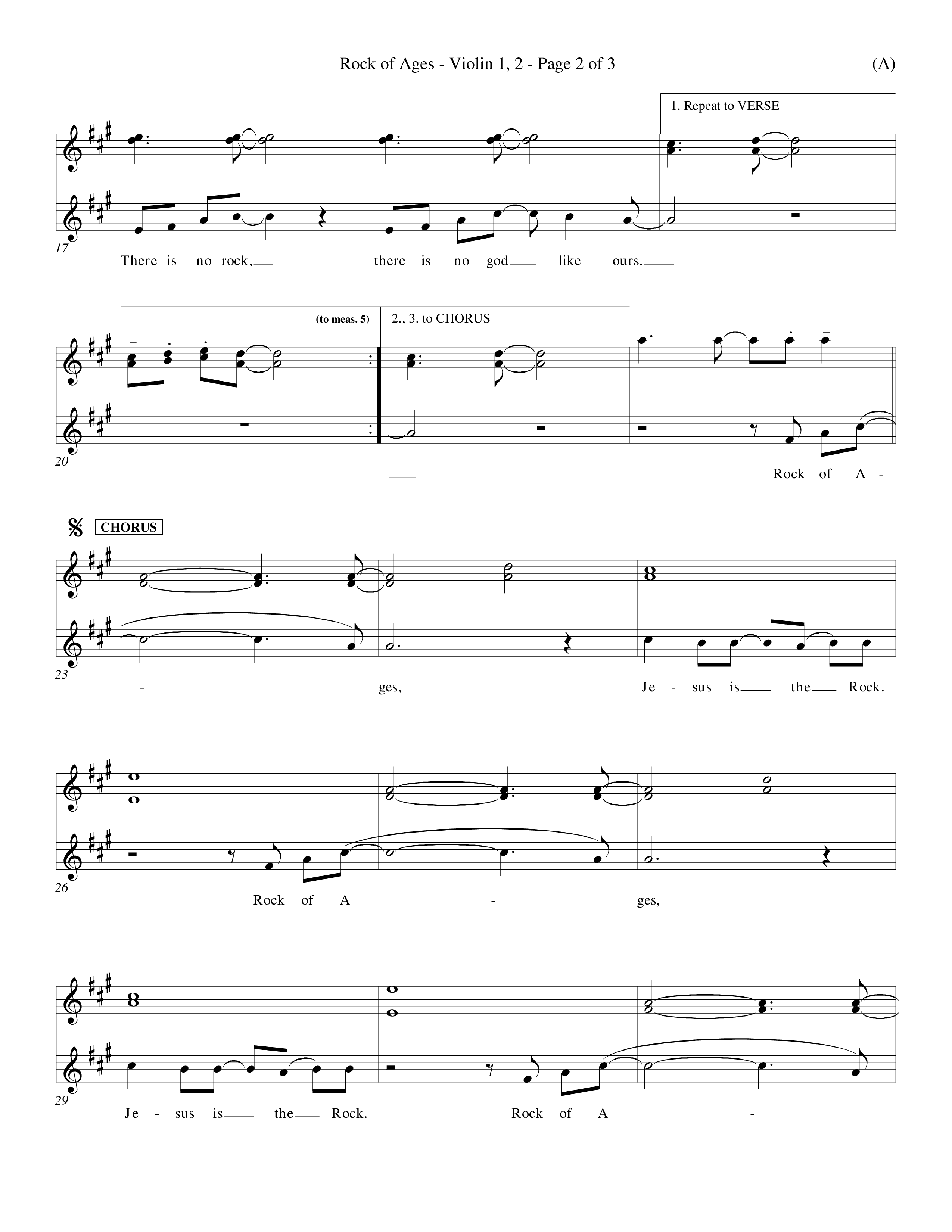 Rock Of Ages (Choral Anthem SATB) Violin 1/2 (Word Music Choral / Orch. Keith Christopher)