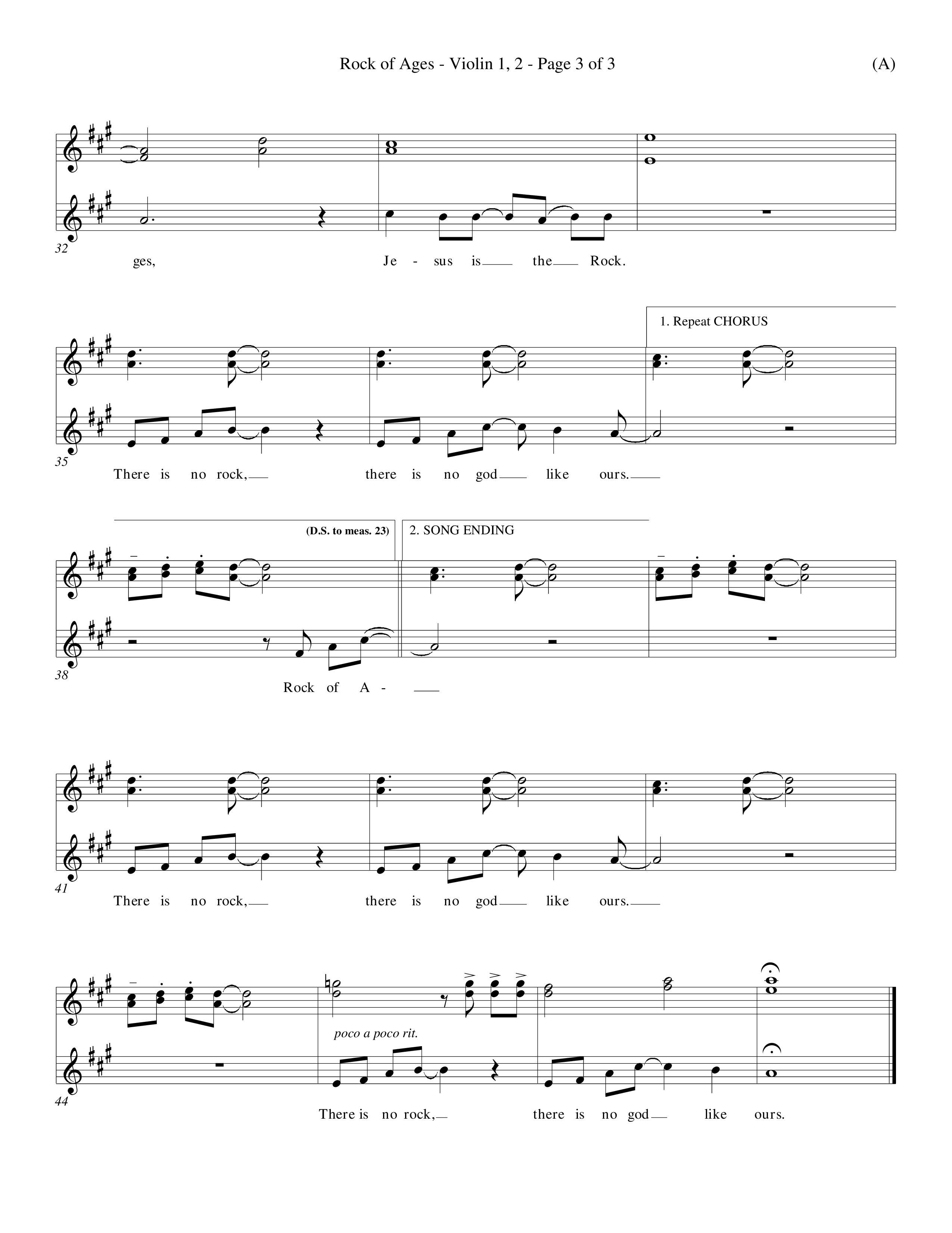 Rock Of Ages (Choral Anthem SATB) Violin 1/2 (Word Music Choral / Orch. Keith Christopher)