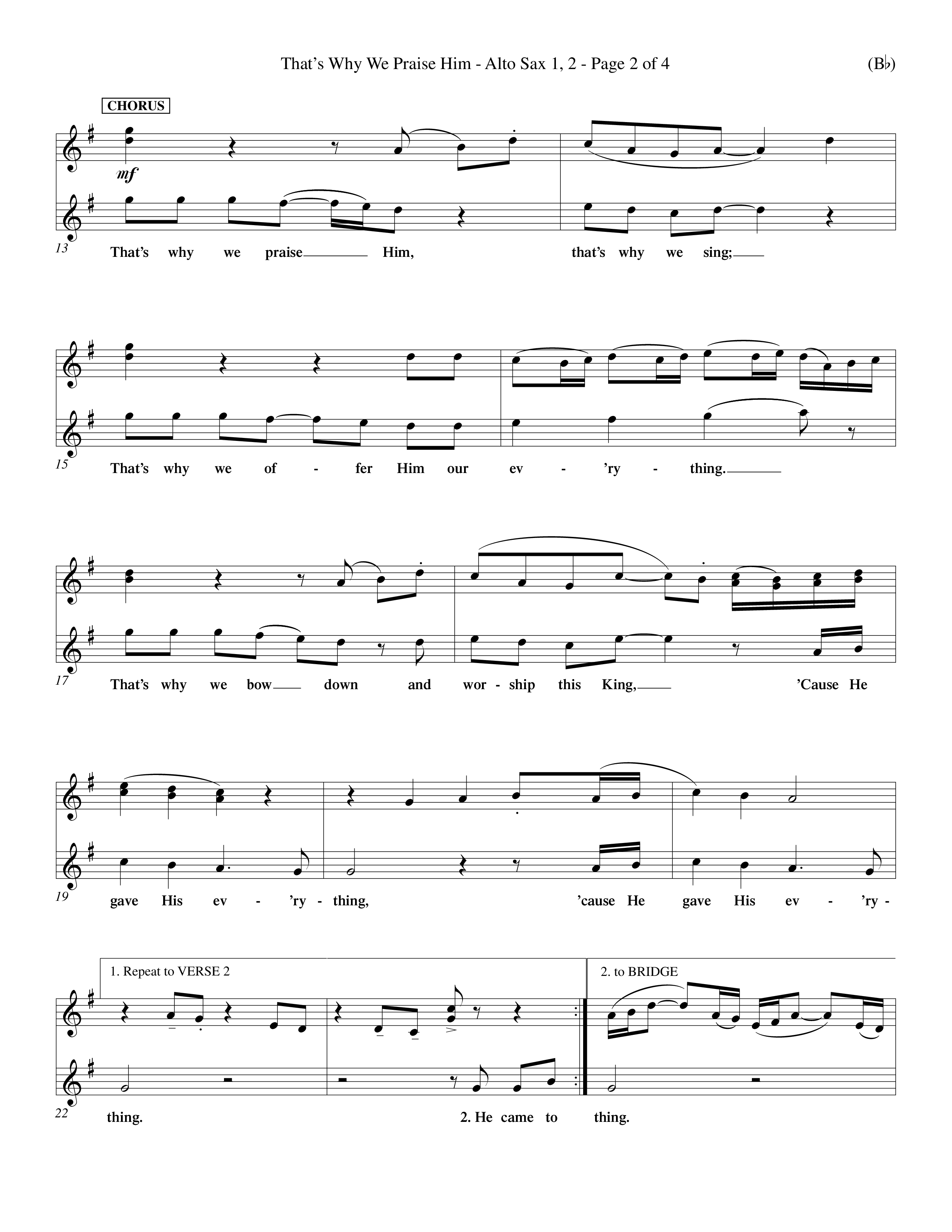 That's Why We Praise Him (Choral Anthem SATB) Alto Sax 1/2 (Word Music Choral / Orch. Ed Hogan)