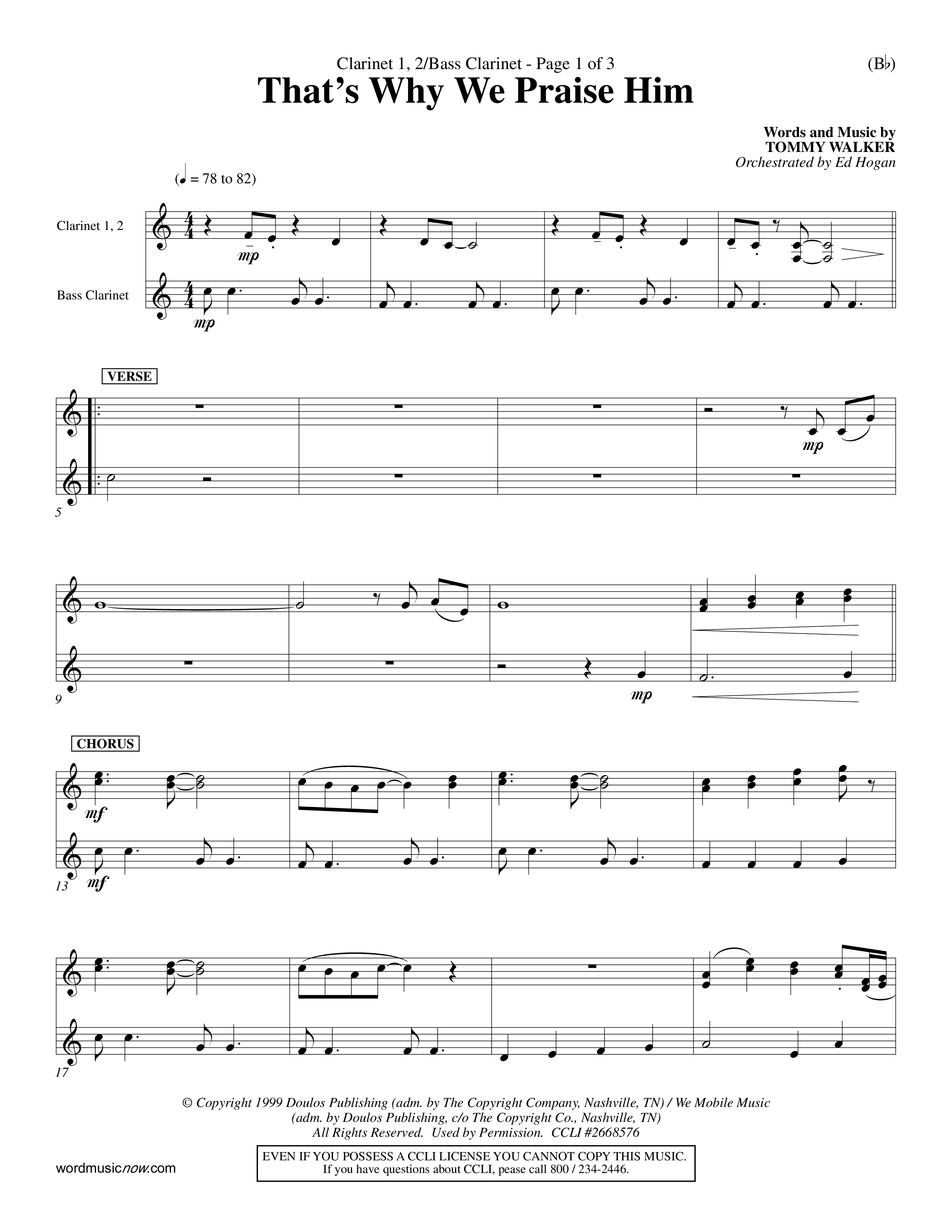 That's Why We Praise Him (Choral Anthem SATB) Clarinet 1/2, Bass Clarinet (Word Music Choral / Orch. Ed Hogan)