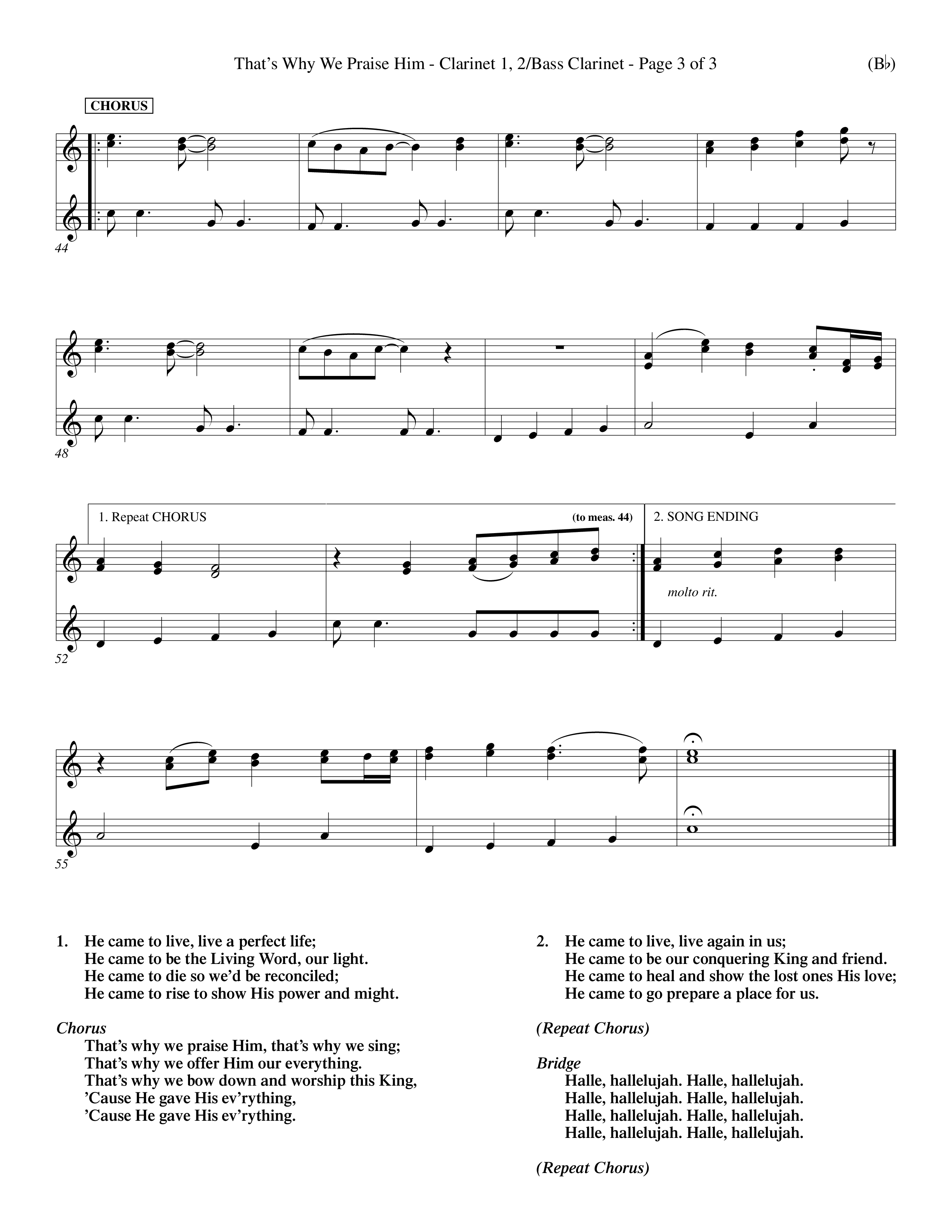 That's Why We Praise Him (Choral Anthem SATB) Clarinet 1/2, Bass Clarinet (Word Music Choral / Orch. Ed Hogan)