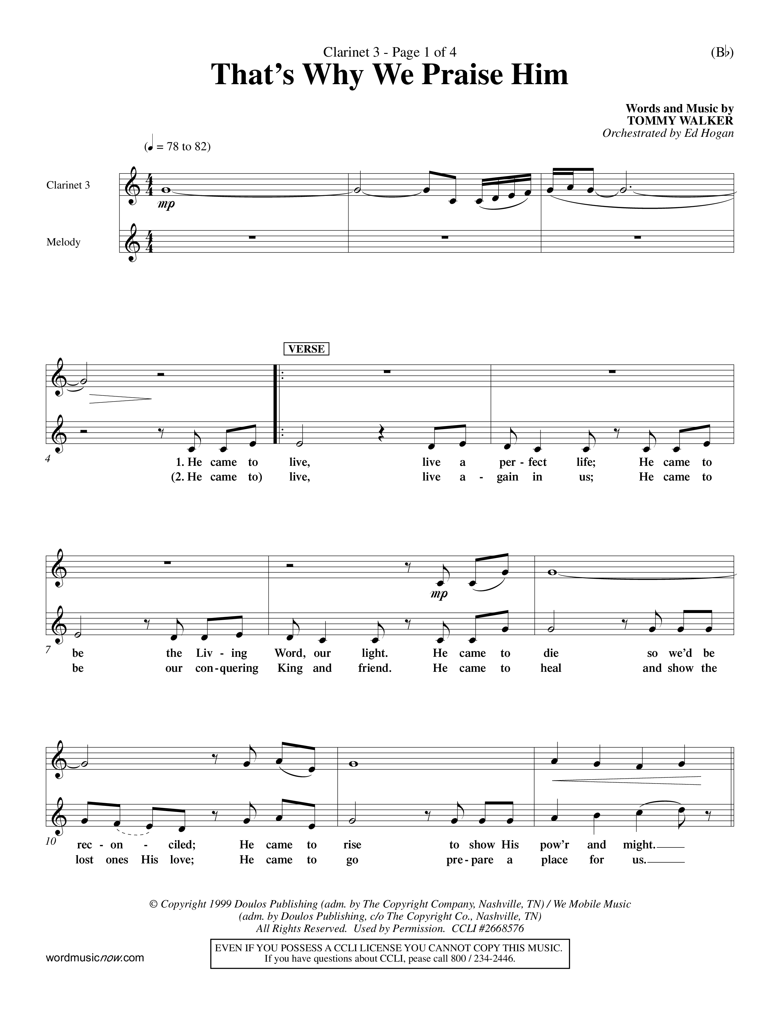 That's Why We Praise Him (Choral Anthem SATB) Clarinet 3 (Word Music Choral / Orch. Ed Hogan)