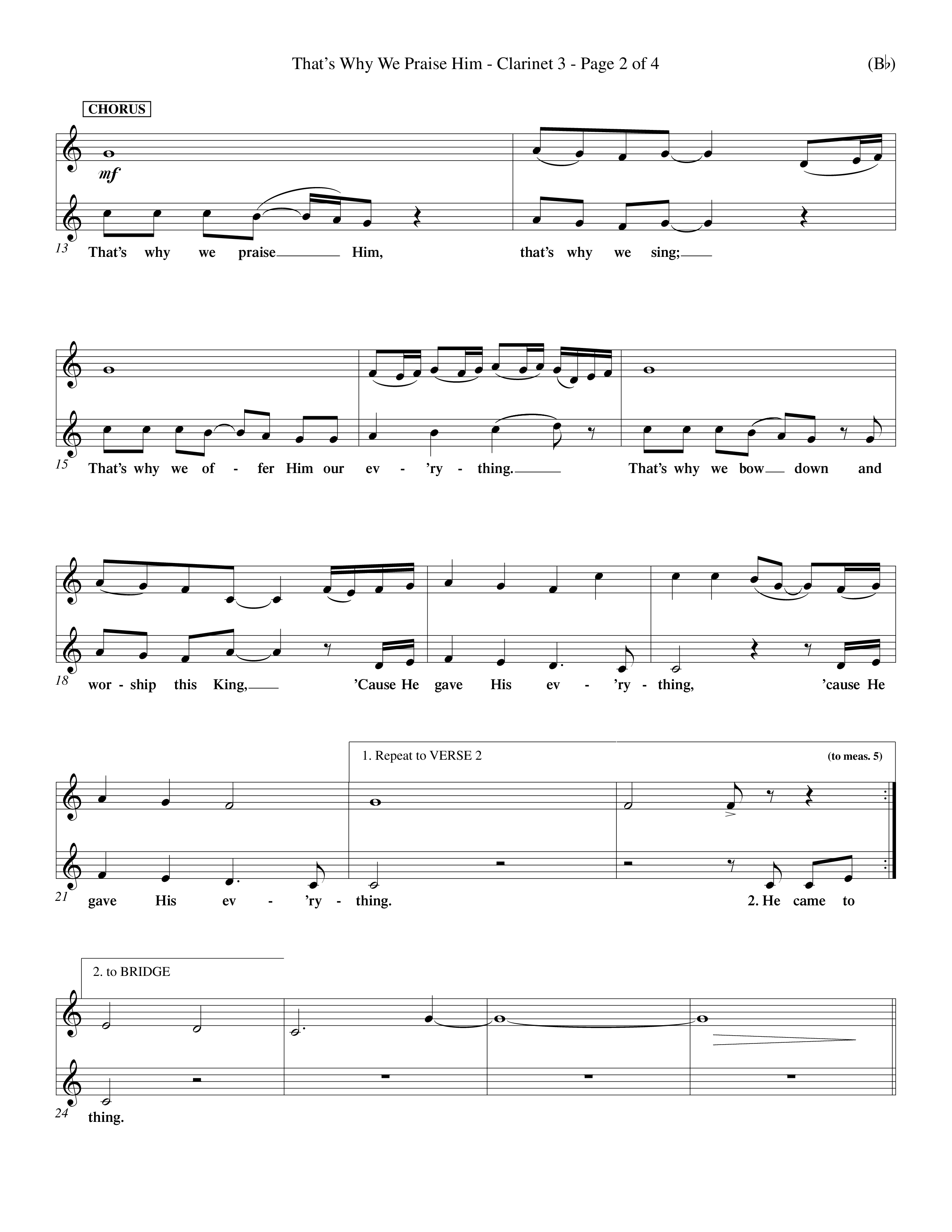 That's Why We Praise Him (Choral Anthem SATB) Clarinet 3 (Word Music Choral / Orch. Ed Hogan)