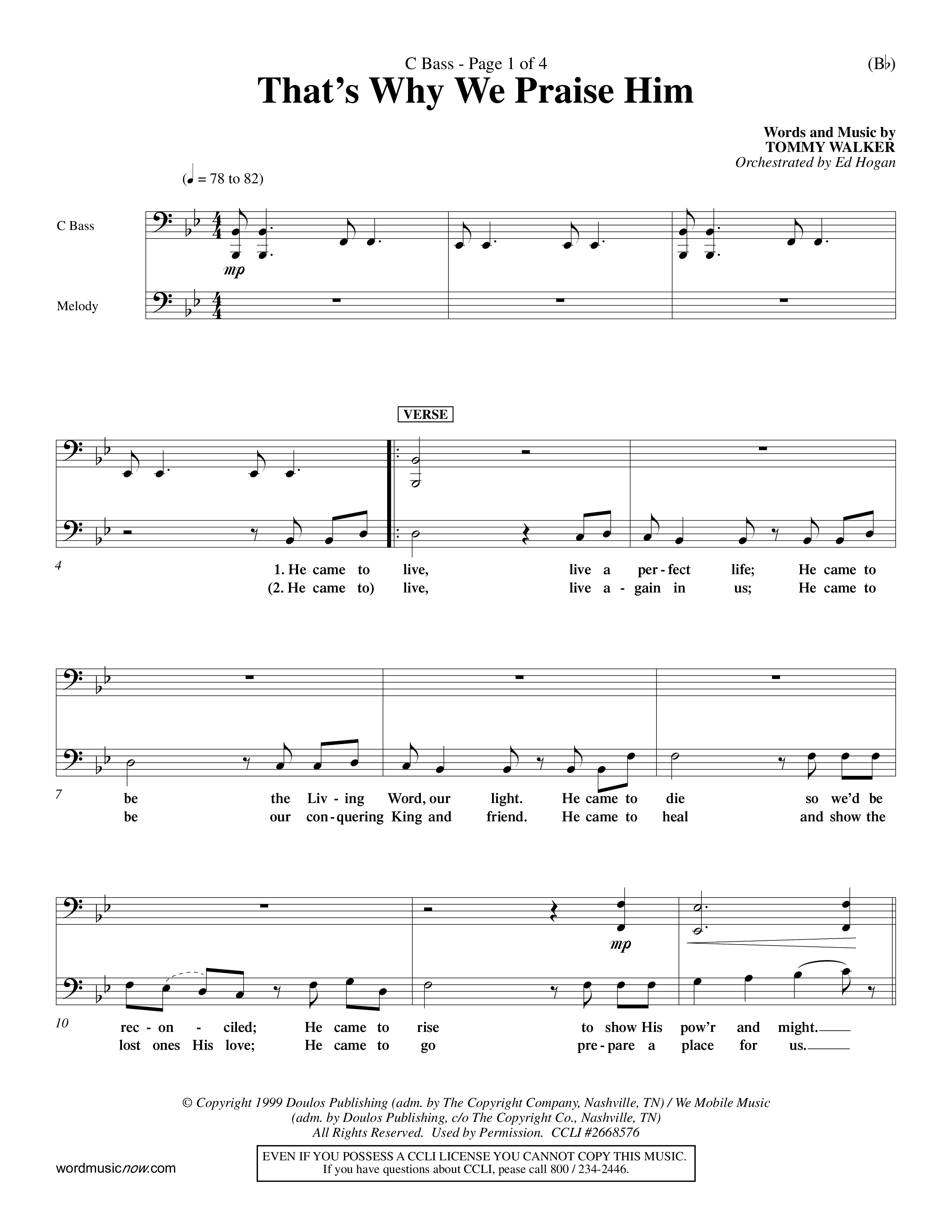 That's Why We Praise Him (Choral Anthem SATB) Contrabass (Word Music Choral / Orch. Ed Hogan)