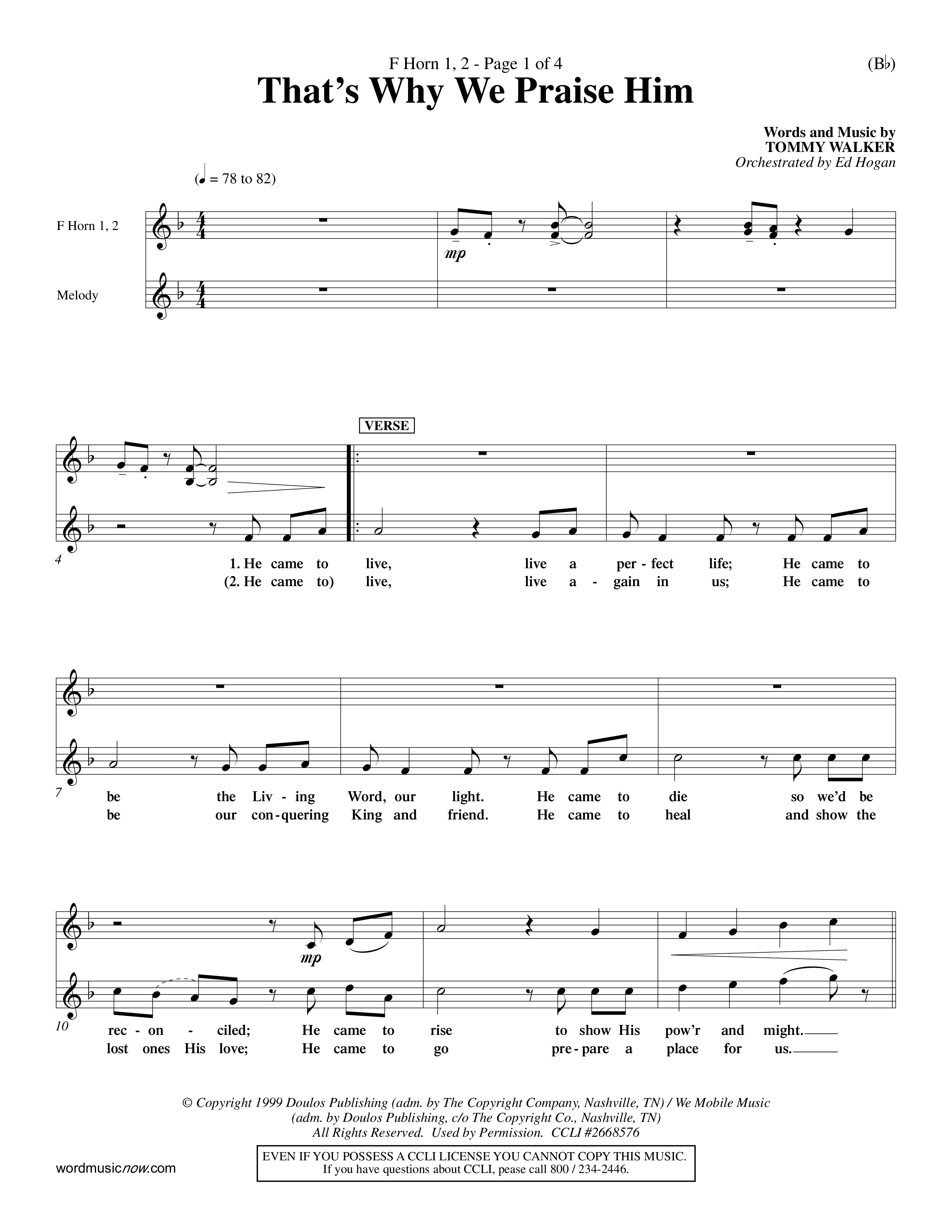 That's Why We Praise Him (Choral Anthem SATB) French Horn (Word Music Choral / Orch. Ed Hogan)