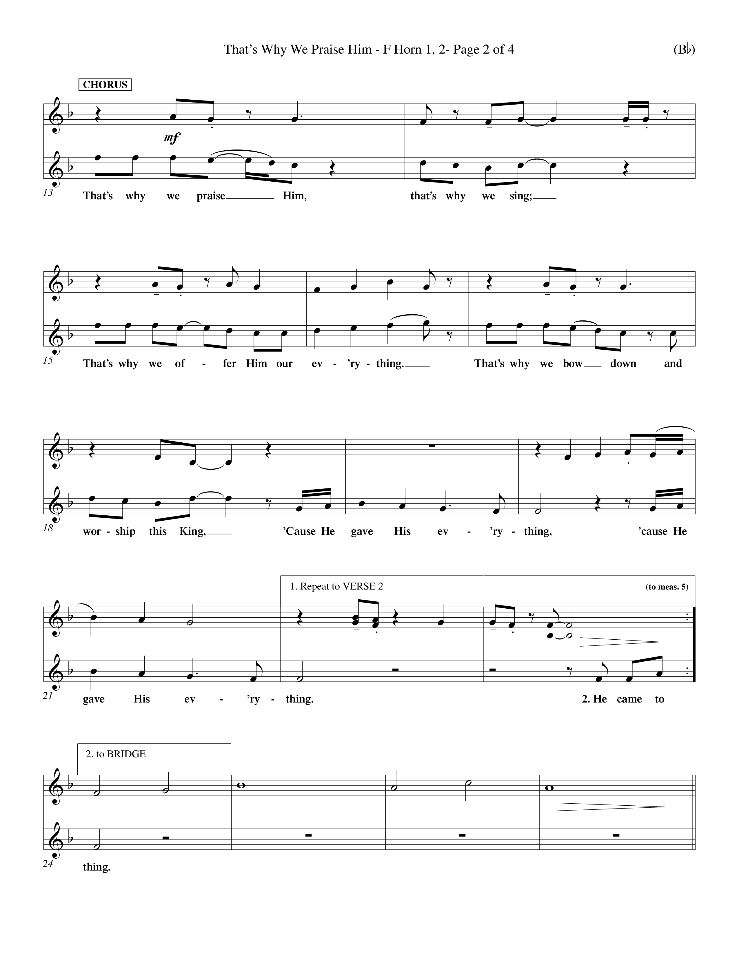 That's Why We Praise Him (Choral Anthem SATB) French Horn (Word Music Choral / Orch. Ed Hogan)