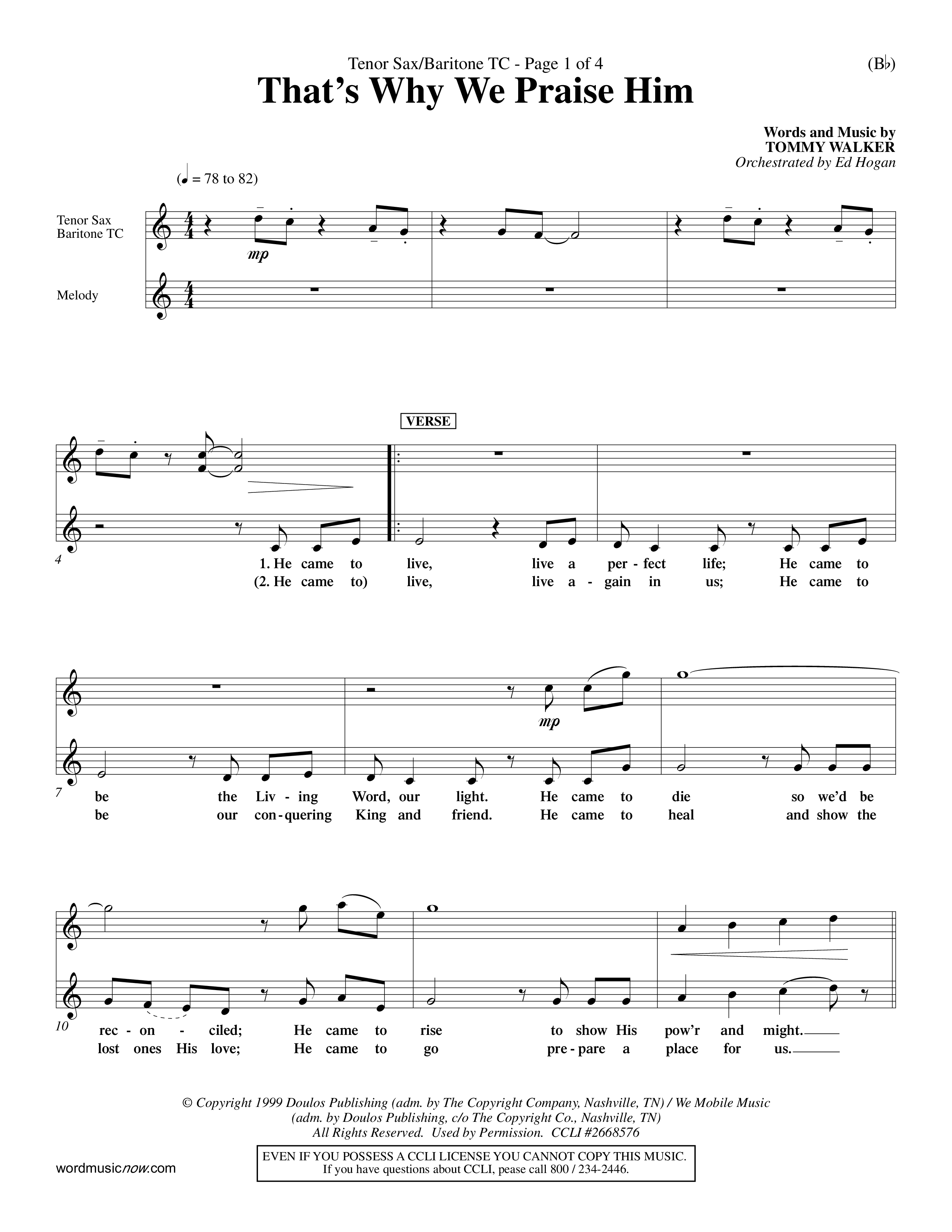 That's Why We Praise Him (Choral Anthem SATB) Tenor Sax/Baritone T.C. (Word Music Choral / Orch. Ed Hogan)