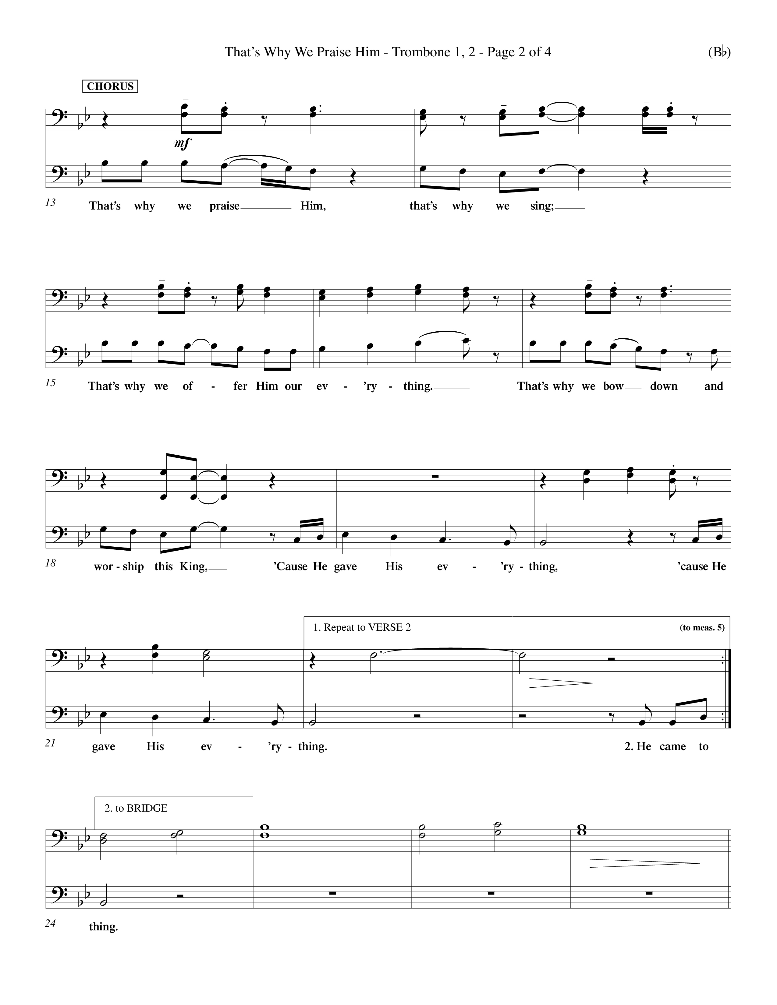 That's Why We Praise Him (Choral Anthem SATB) Trombone 1/2 (Word Music Choral / Orch. Ed Hogan)