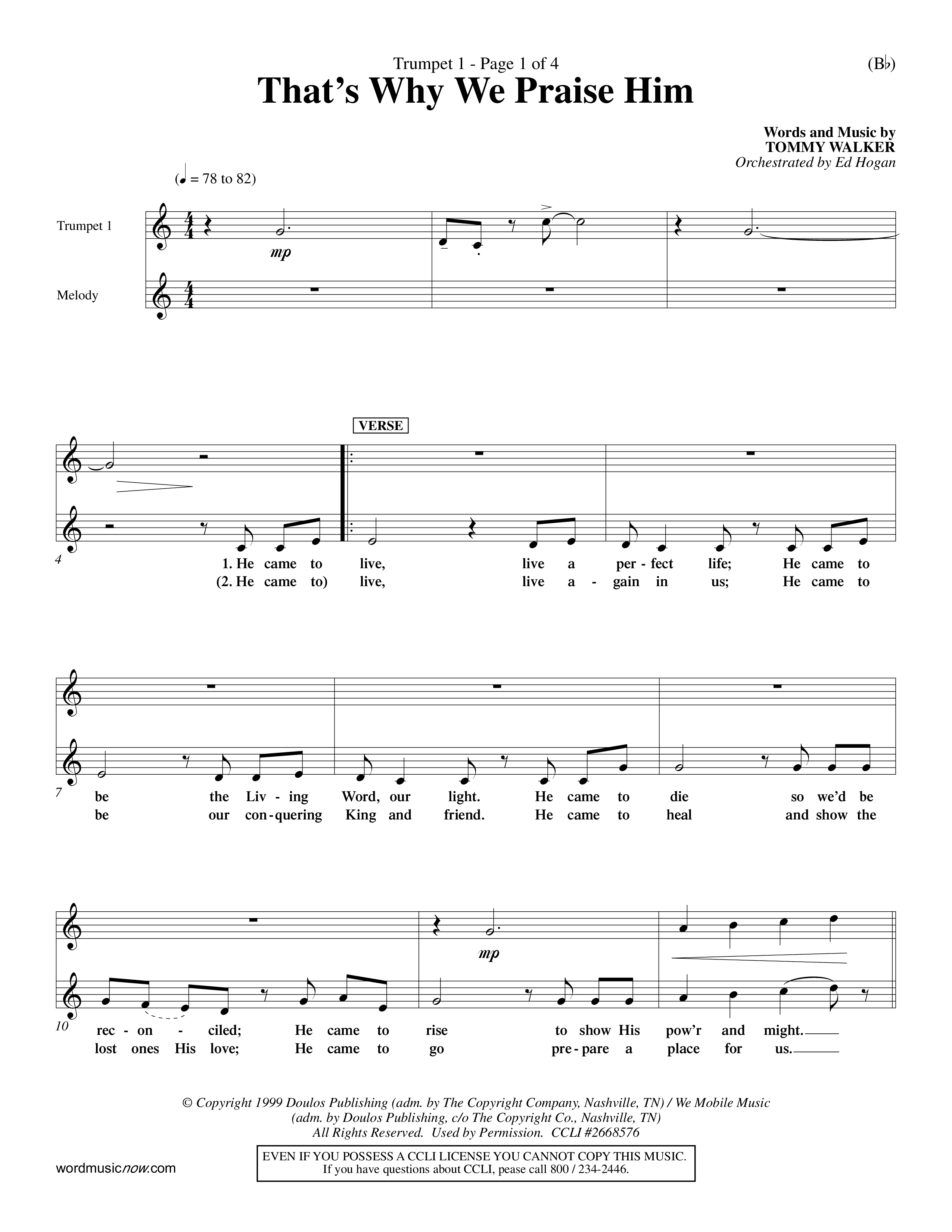 That's Why We Praise Him (Choral Anthem SATB) Trumpet 1 (Word Music Choral / Orch. Ed Hogan)