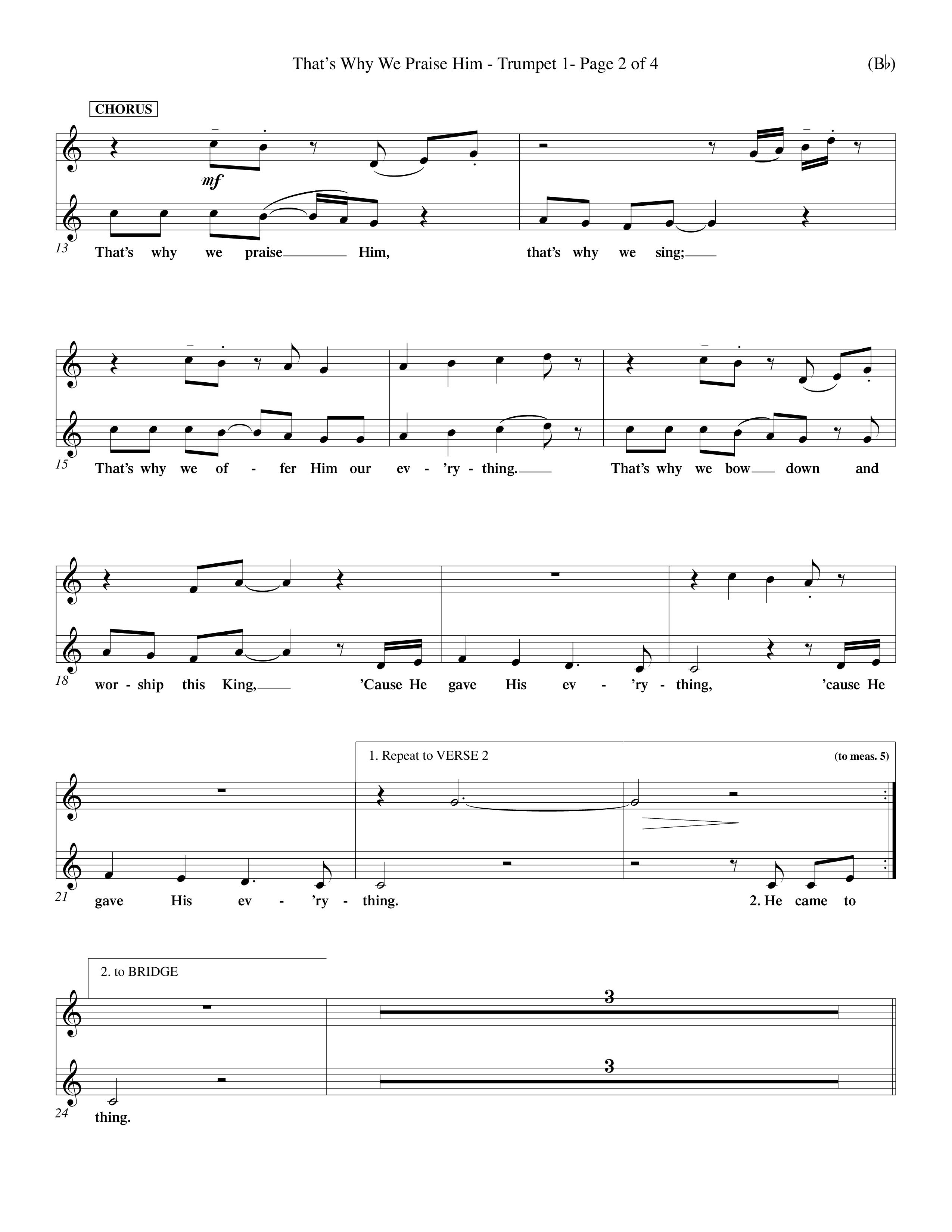 That's Why We Praise Him (Choral Anthem SATB) Trumpet 1 (Word Music Choral / Orch. Ed Hogan)