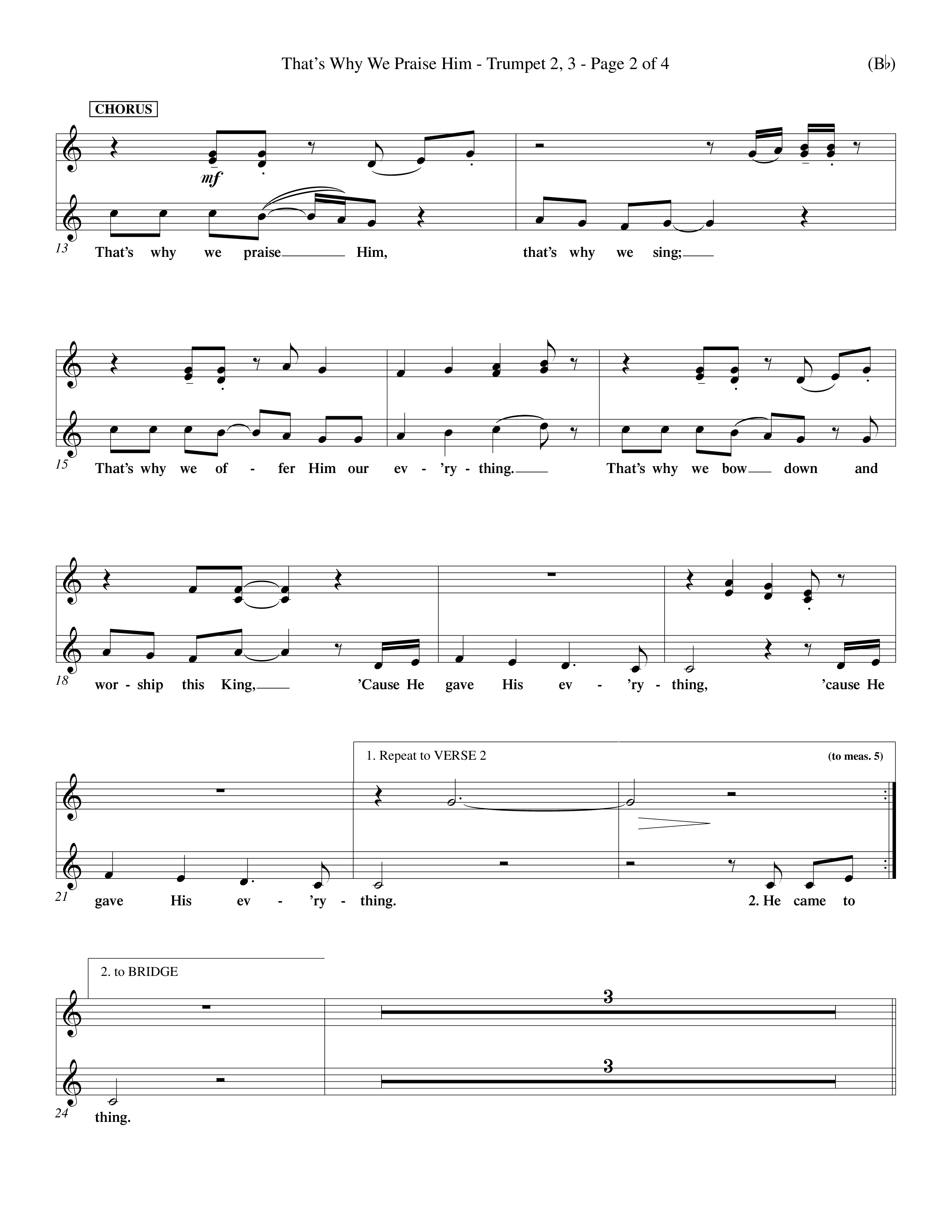 That's Why We Praise Him (Choral Anthem SATB) Trumpet 2/3 (Word Music Choral / Orch. Ed Hogan)