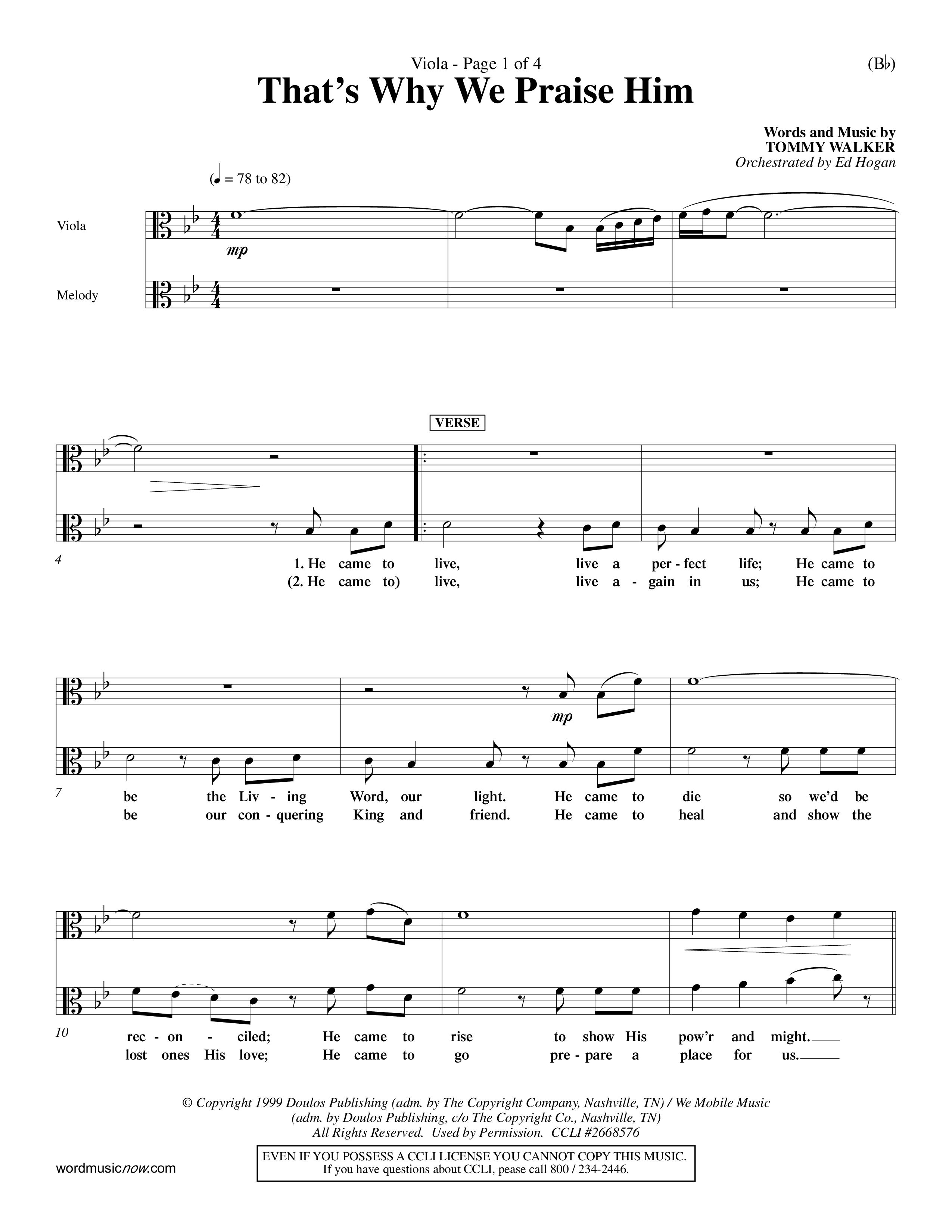 That's Why We Praise Him (Choral Anthem SATB) Viola (Word Music Choral / Orch. Ed Hogan)