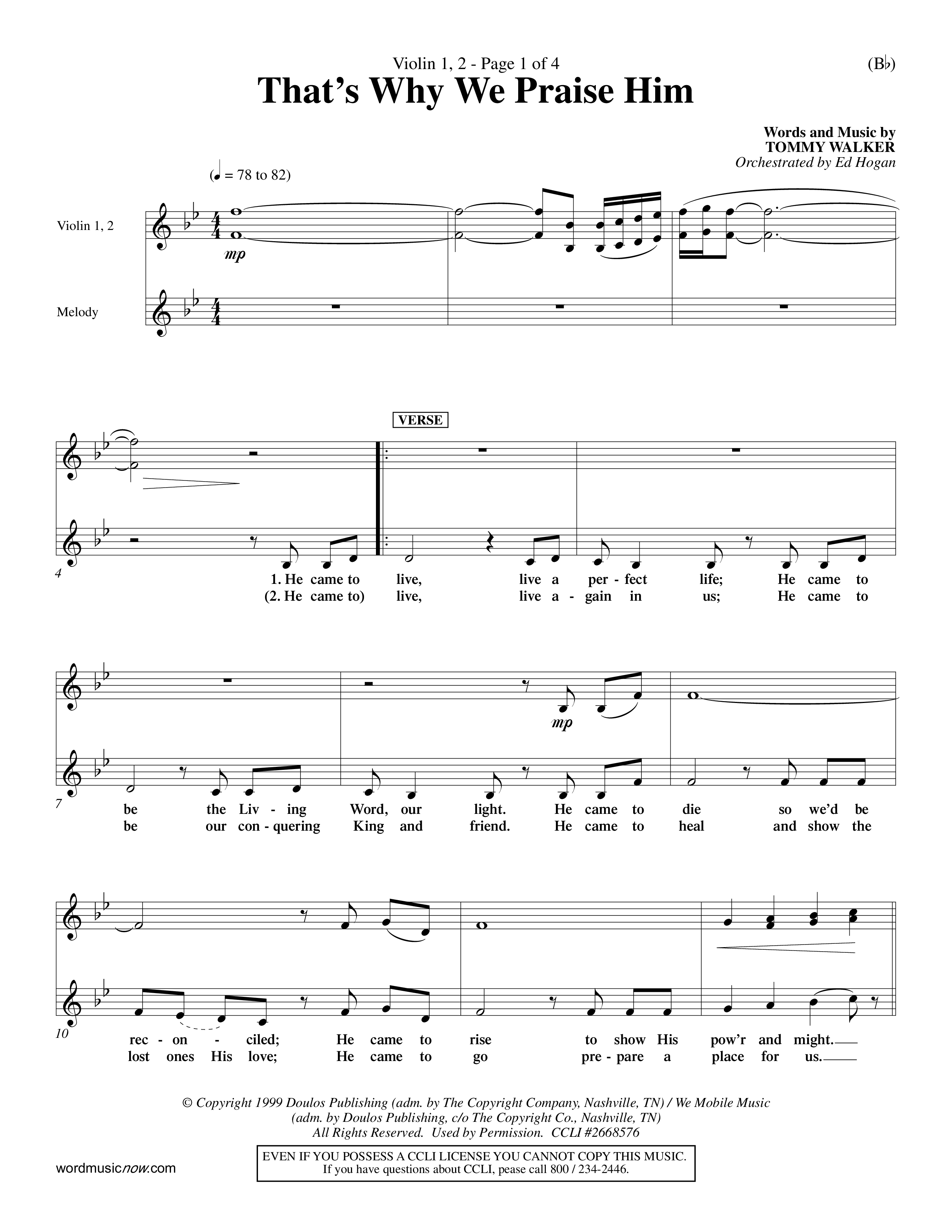 That's Why We Praise Him (Choral Anthem SATB) Violin 1/2 (Word Music Choral / Orch. Ed Hogan)