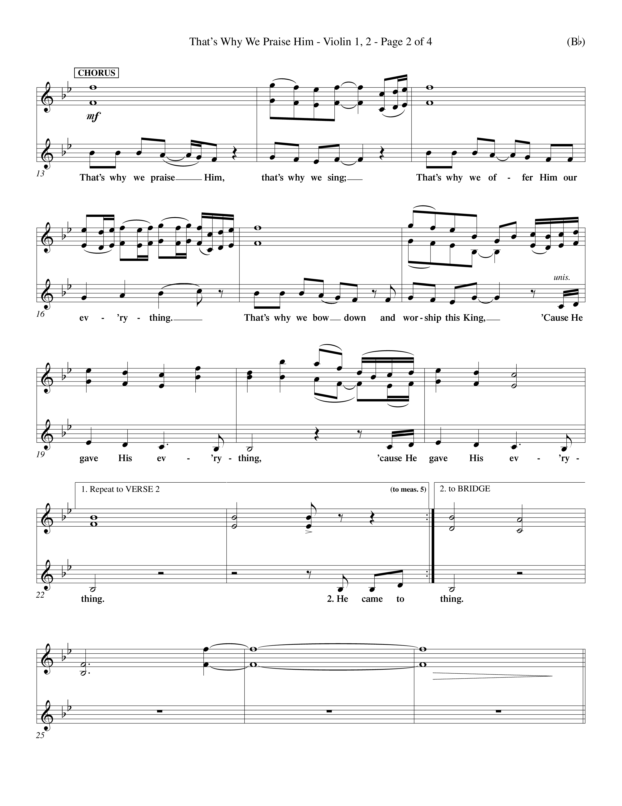 That's Why We Praise Him (Choral Anthem SATB) Violin 1/2 (Word Music Choral / Orch. Ed Hogan)