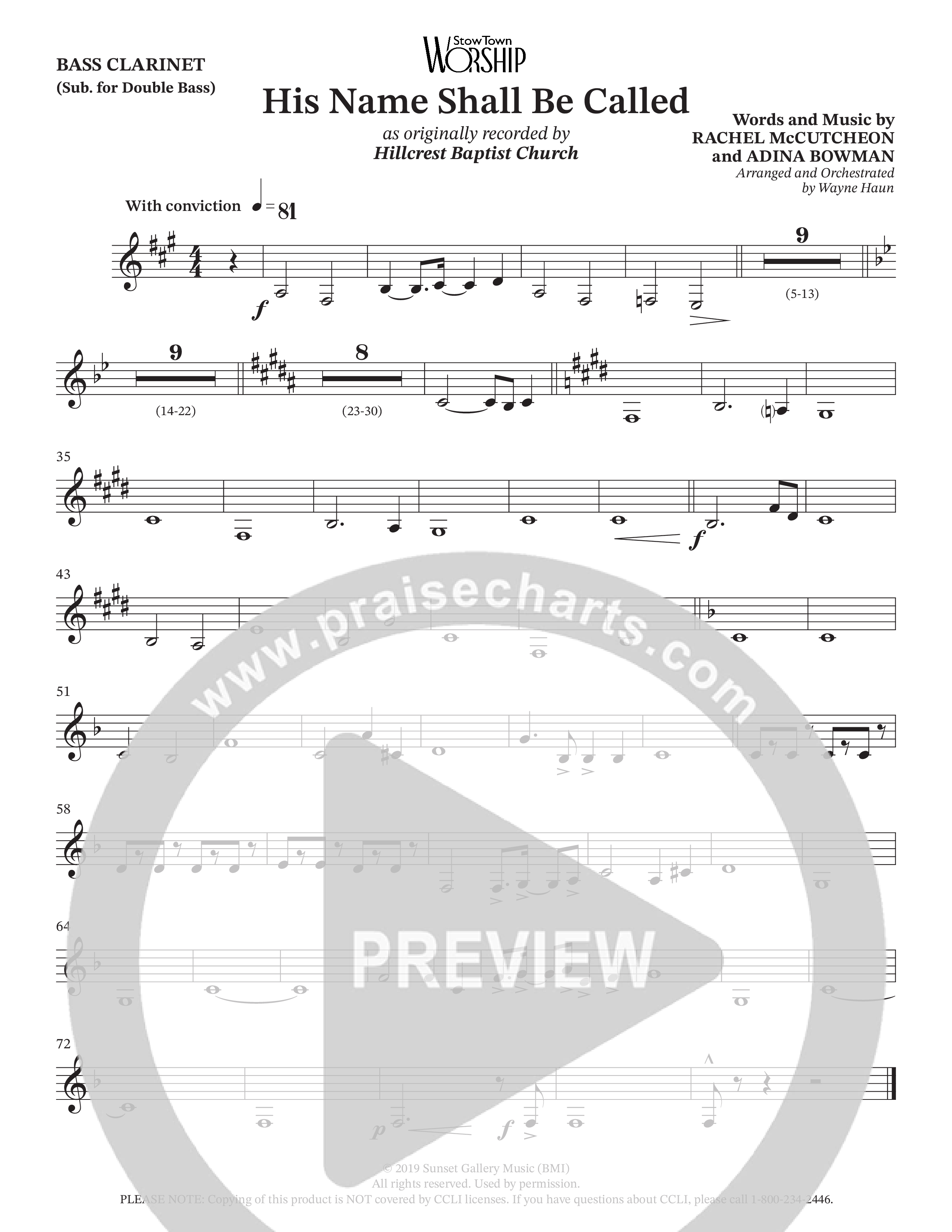 His Name Shall Be Called (Choral Anthem SATB) Bass Clarinet (Hillcrest Nashville / Arr. Wayne Haun)