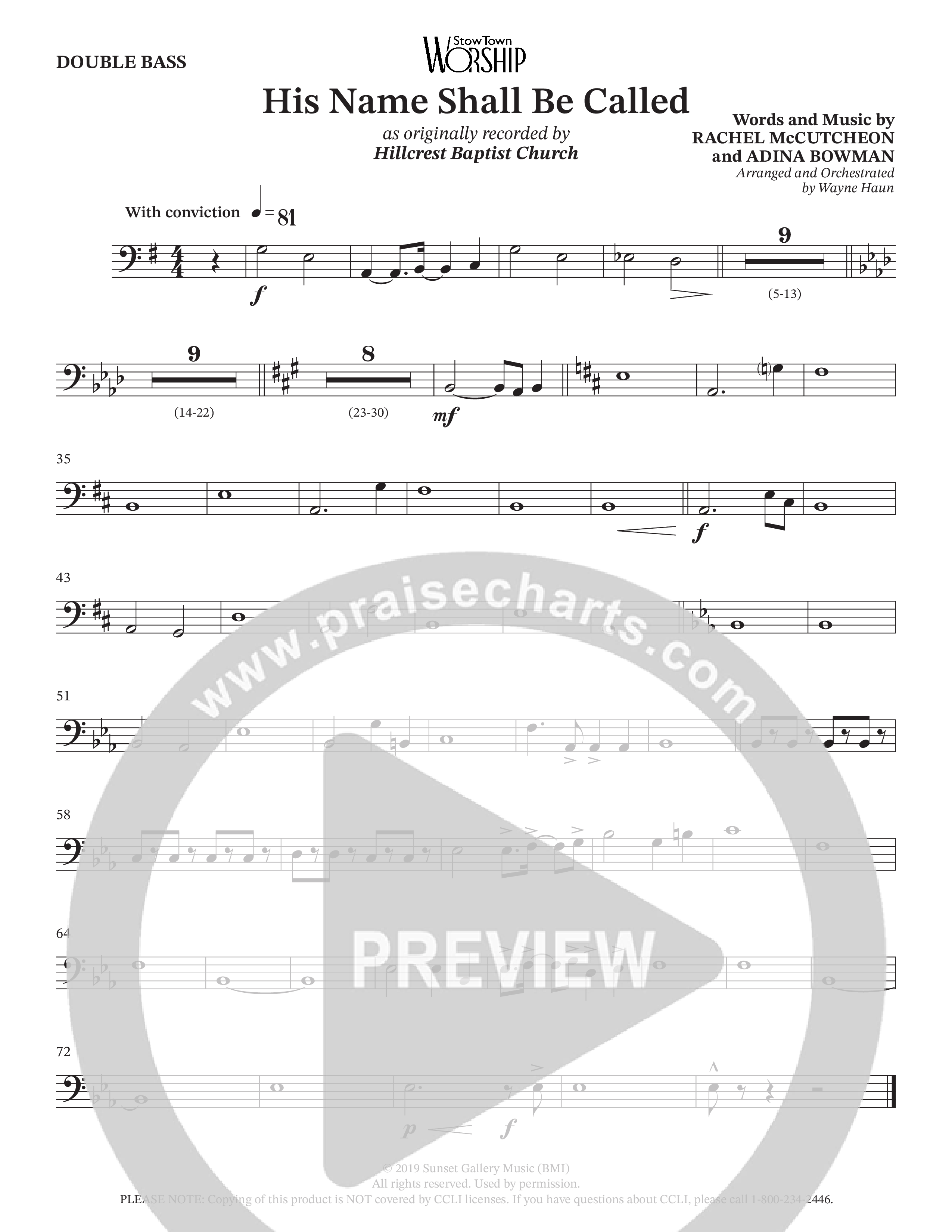 His Name Shall Be Called (Choral Anthem SATB) Double Bass (Hillcrest Nashville / Arr. Wayne Haun)