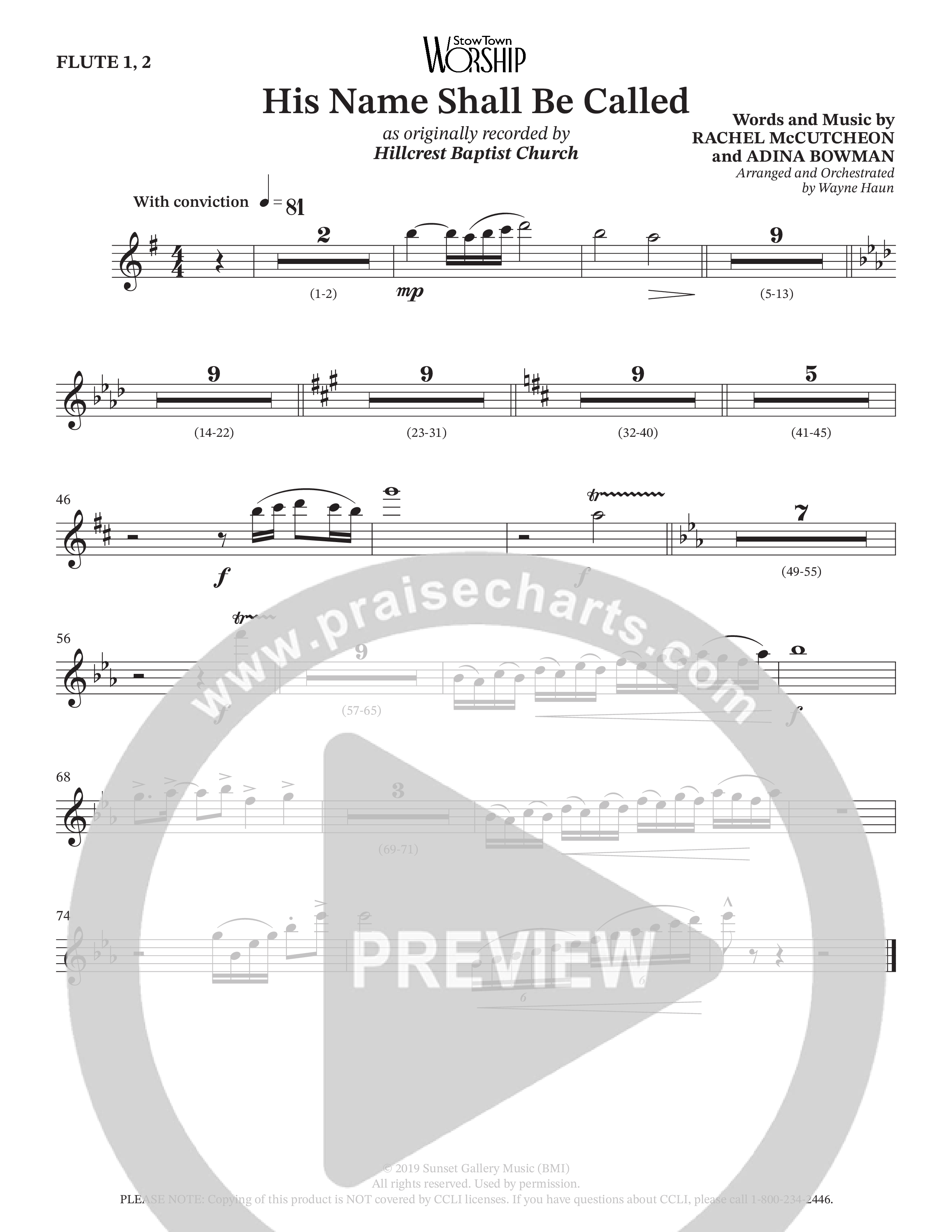 His Name Shall Be Called (Choral Anthem SATB) Flute 1/2 (Hillcrest Nashville / Arr. Wayne Haun)