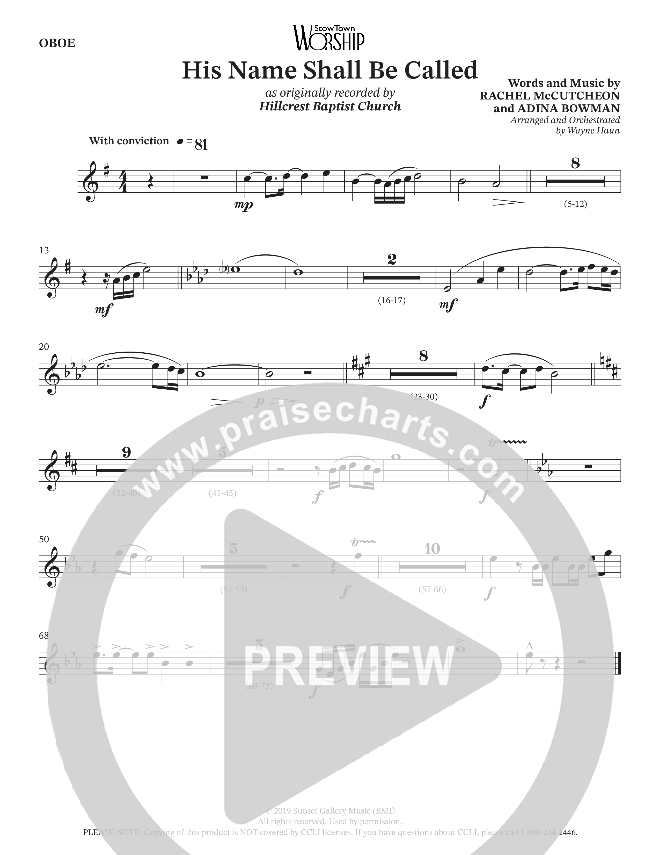 His Name Shall Be Called (Choral Anthem SATB) Oboe (Hillcrest Nashville / Arr. Wayne Haun)