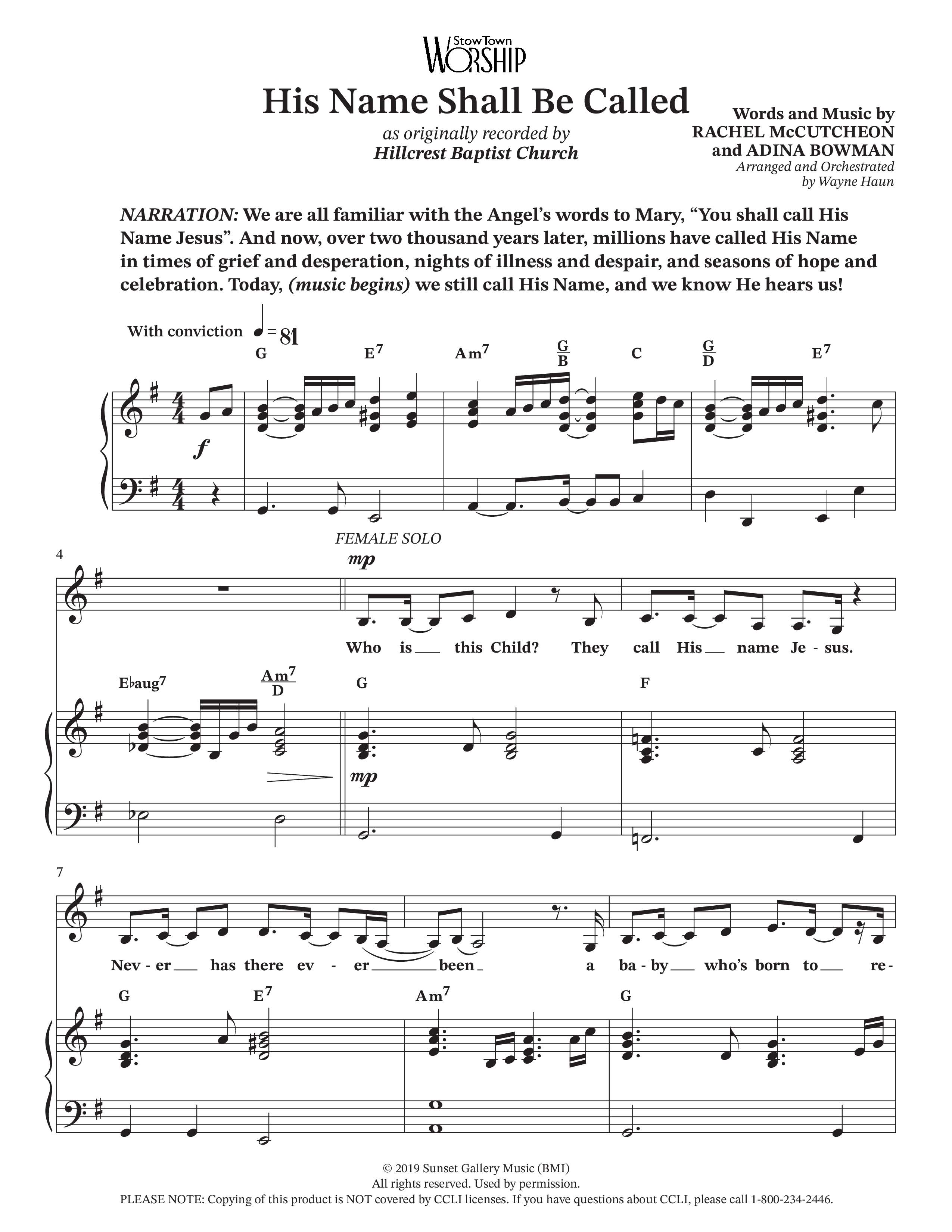 His Name Shall Be Called (Choral Anthem SATB) Piano/Vocal (SATB) (Hillcrest Nashville / Arr. Wayne Haun)