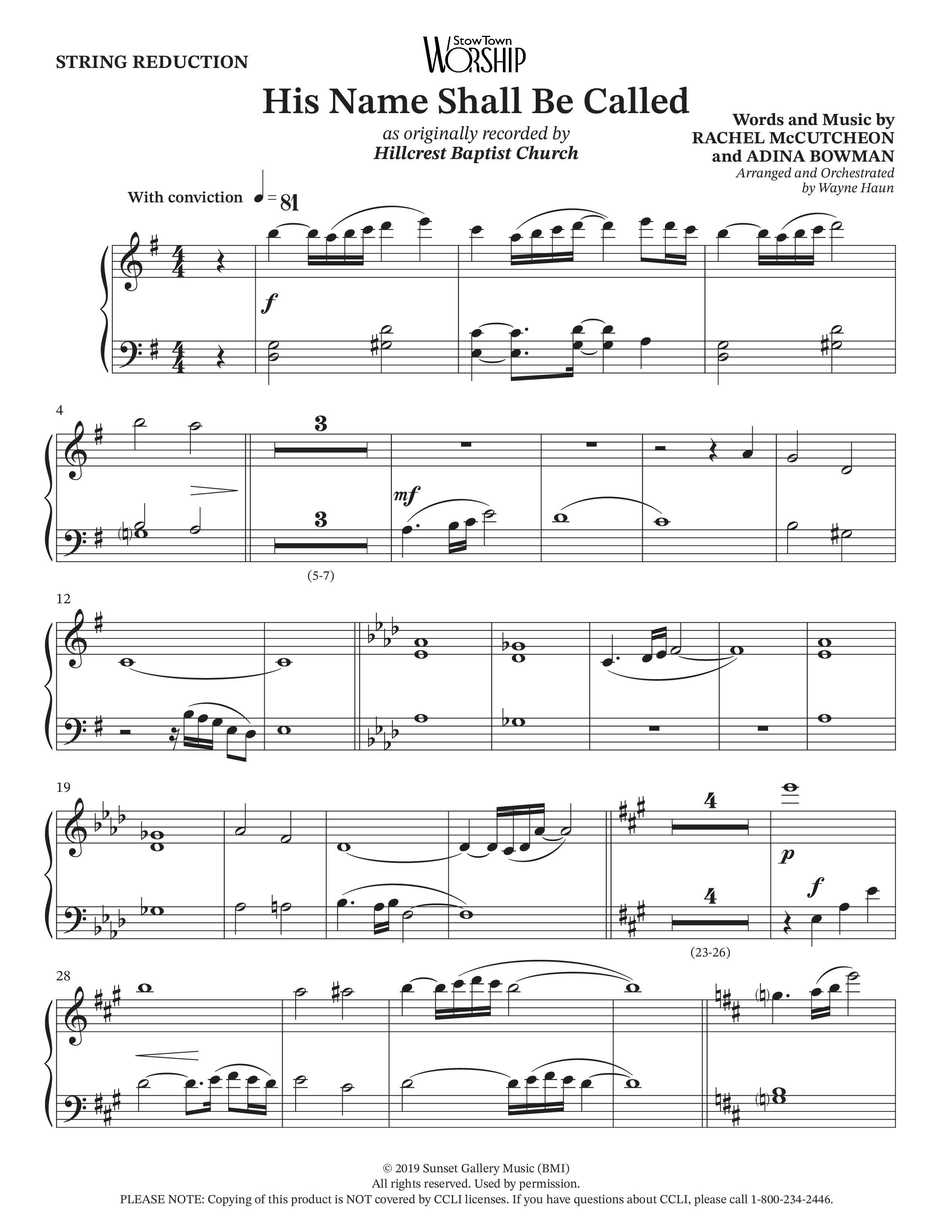 His Name Shall Be Called (Choral Anthem SATB) String Reduction (Hillcrest Nashville / Arr. Wayne Haun)