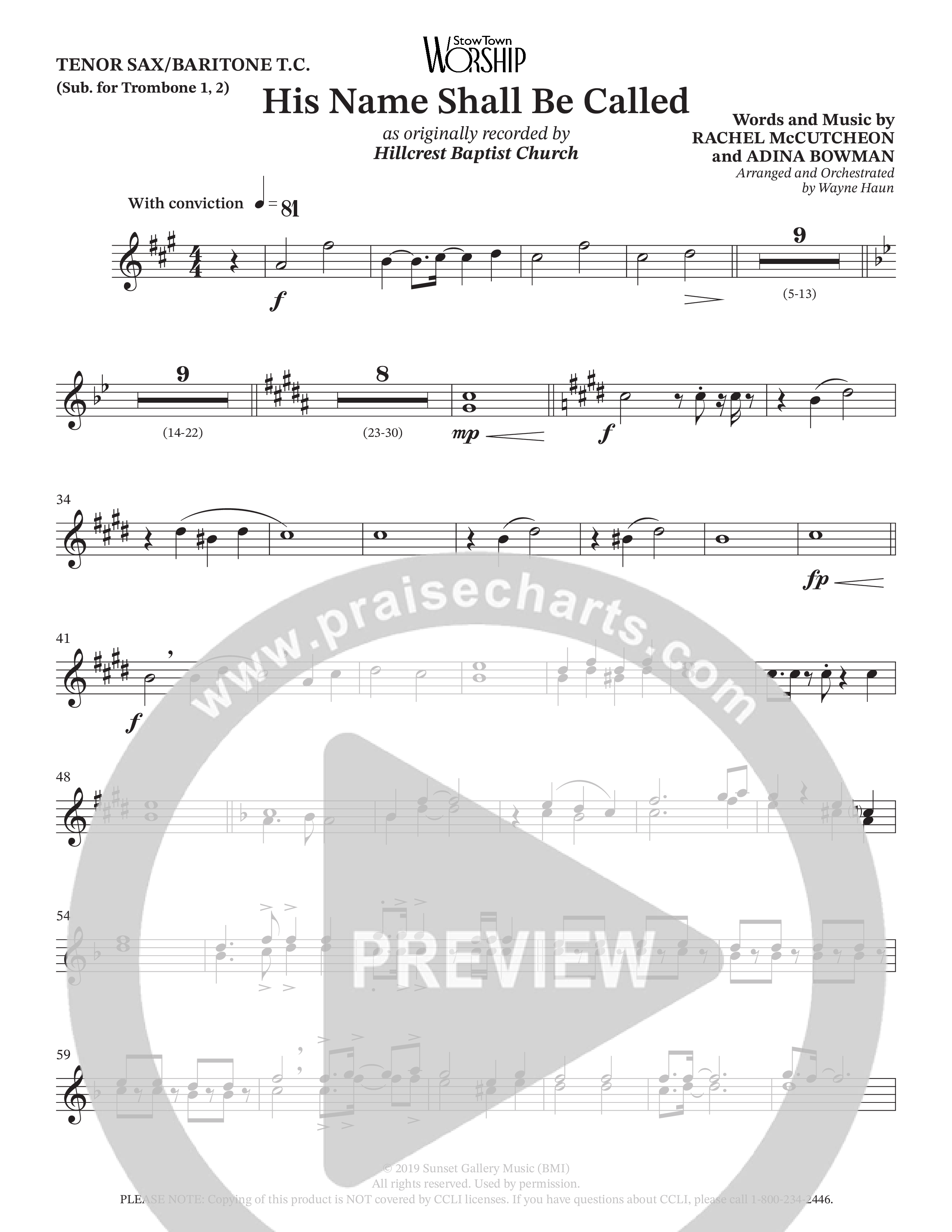 His Name Shall Be Called (Choral Anthem SATB) Tenor Sax/Baritone T.C. (Hillcrest Nashville / Arr. Wayne Haun)