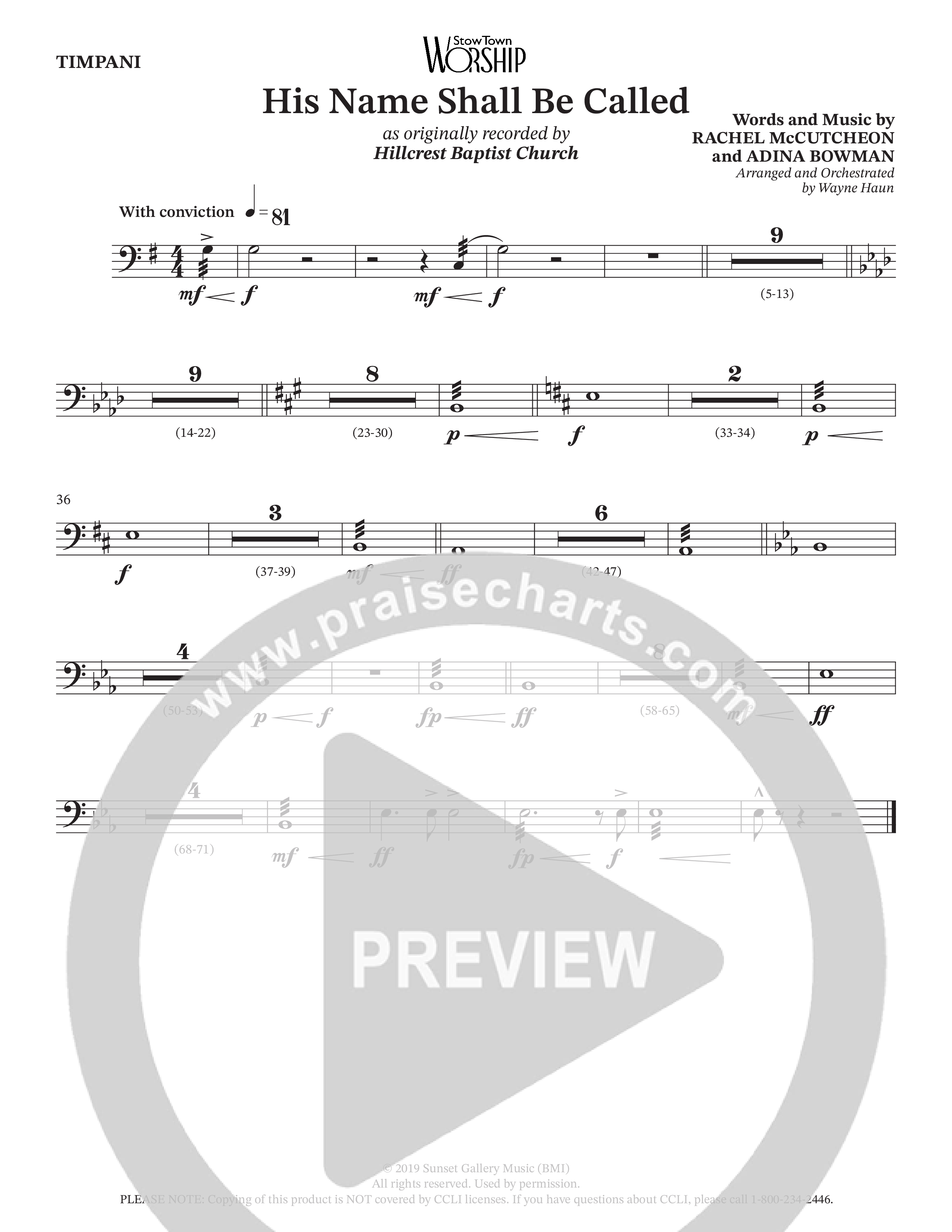 His Name Shall Be Called (Choral Anthem SATB) Timpani (Hillcrest Nashville / Arr. Wayne Haun)