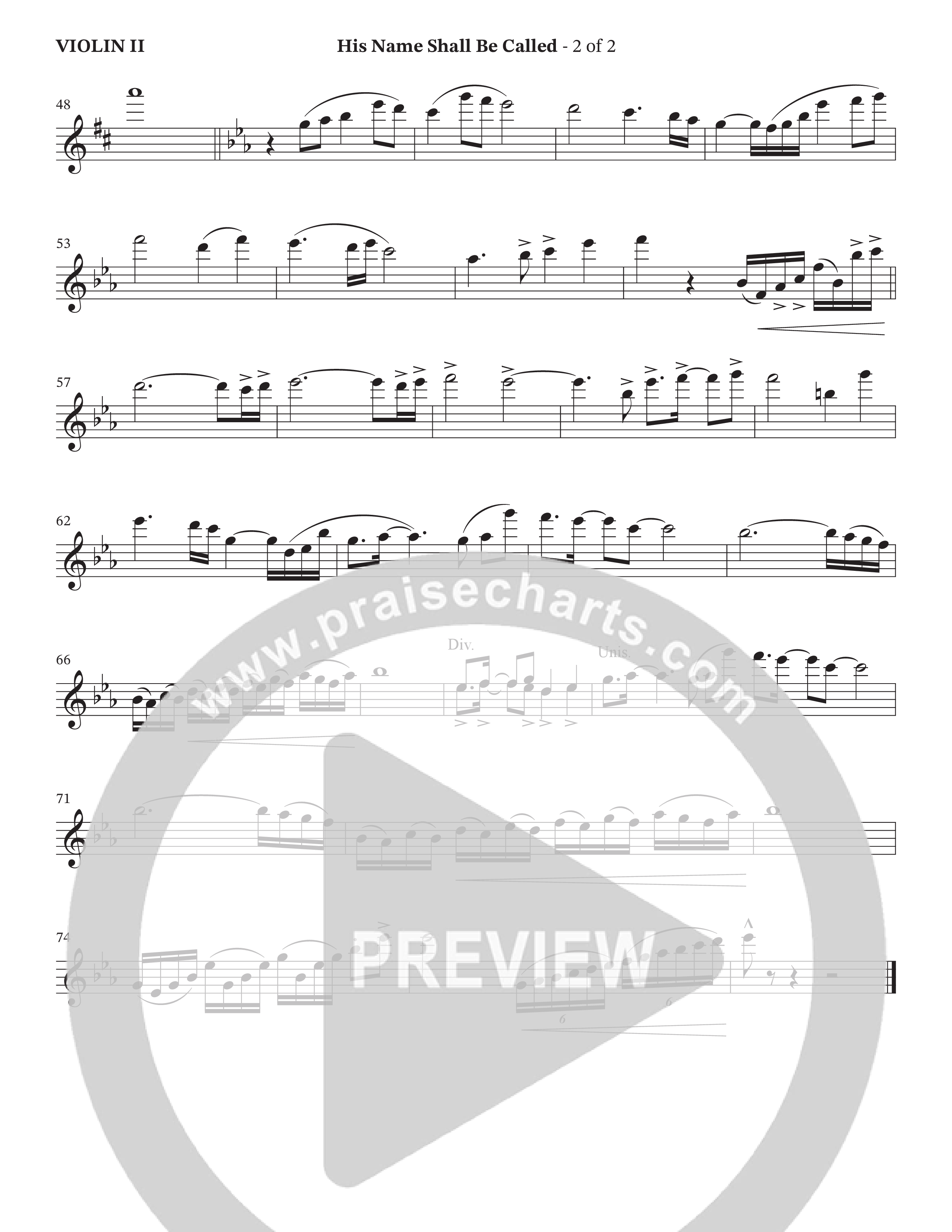 His Name Shall Be Called (Choral Anthem SATB) Violin 2 (Hillcrest Nashville / Arr. Wayne Haun)