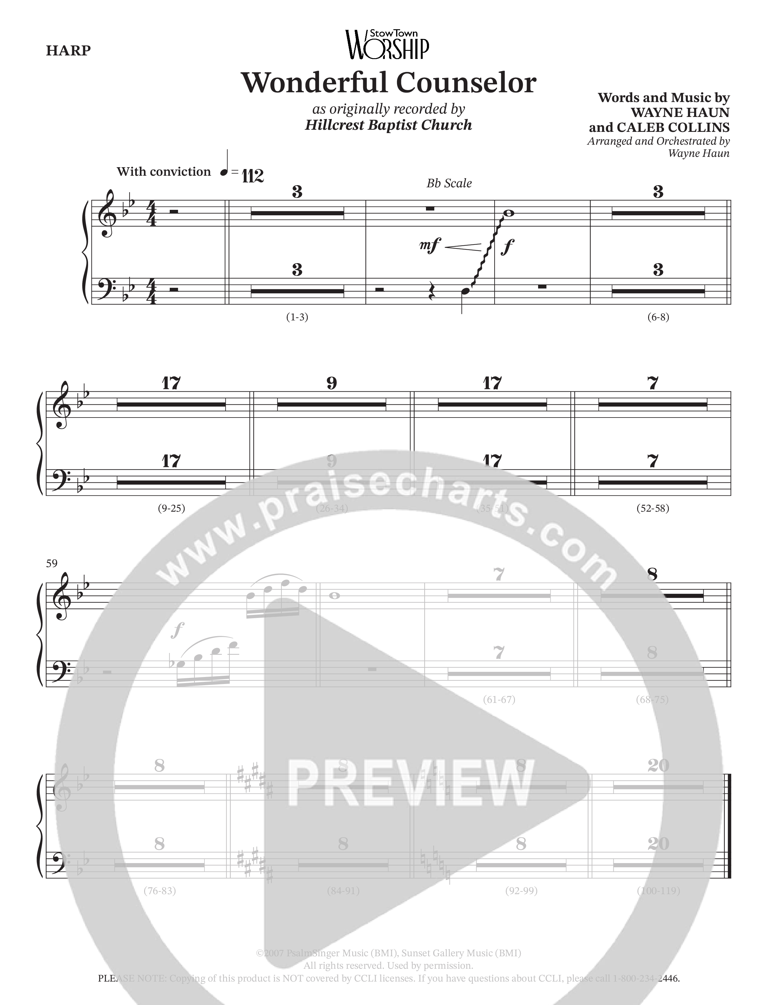 Wonderful Counselor (Choral Anthem SATB) Harp (Hillcrest Nashville / Arr. Wayne Haun)