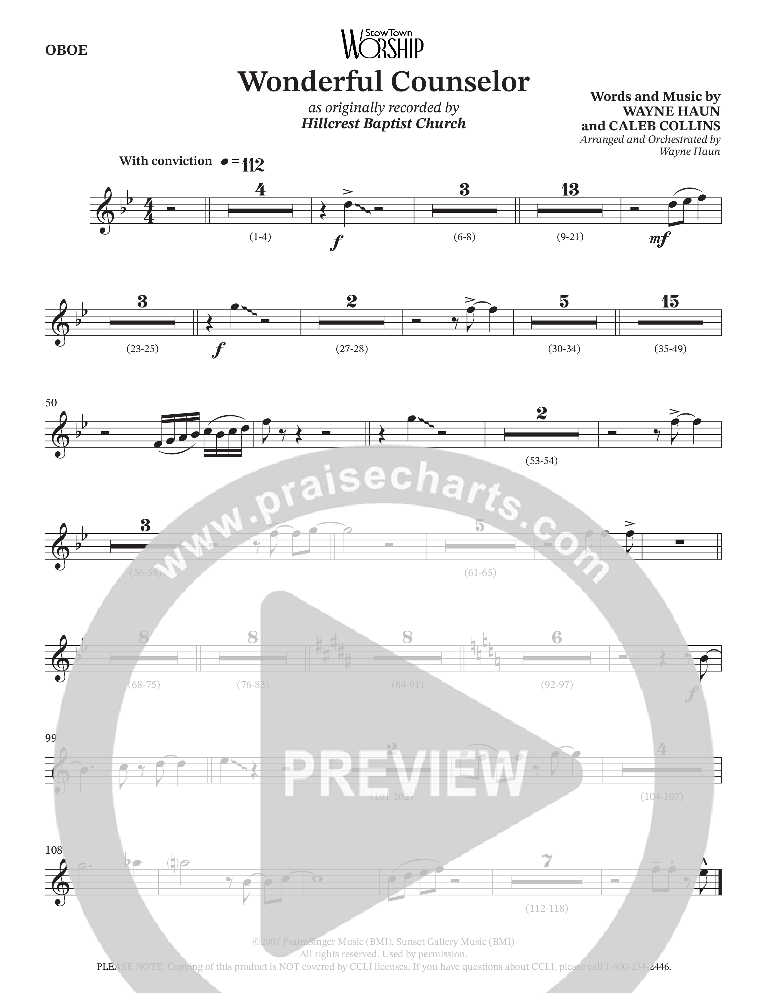 Wonderful Counselor (Choral Anthem SATB) Wind Pack (Hillcrest Nashville / Arr. Wayne Haun)