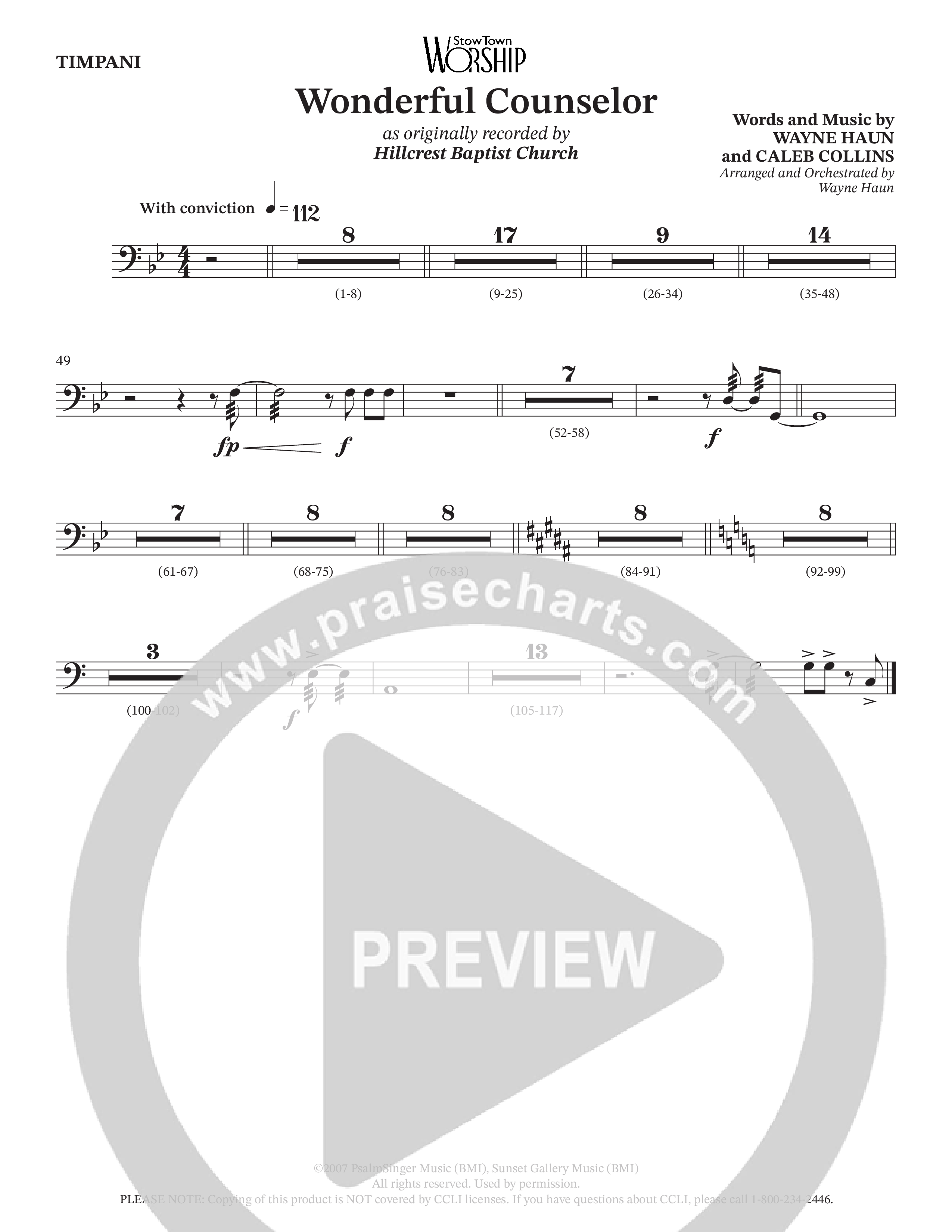 Wonderful Counselor (Choral Anthem SATB) Timpani (Hillcrest Nashville / Arr. Wayne Haun)