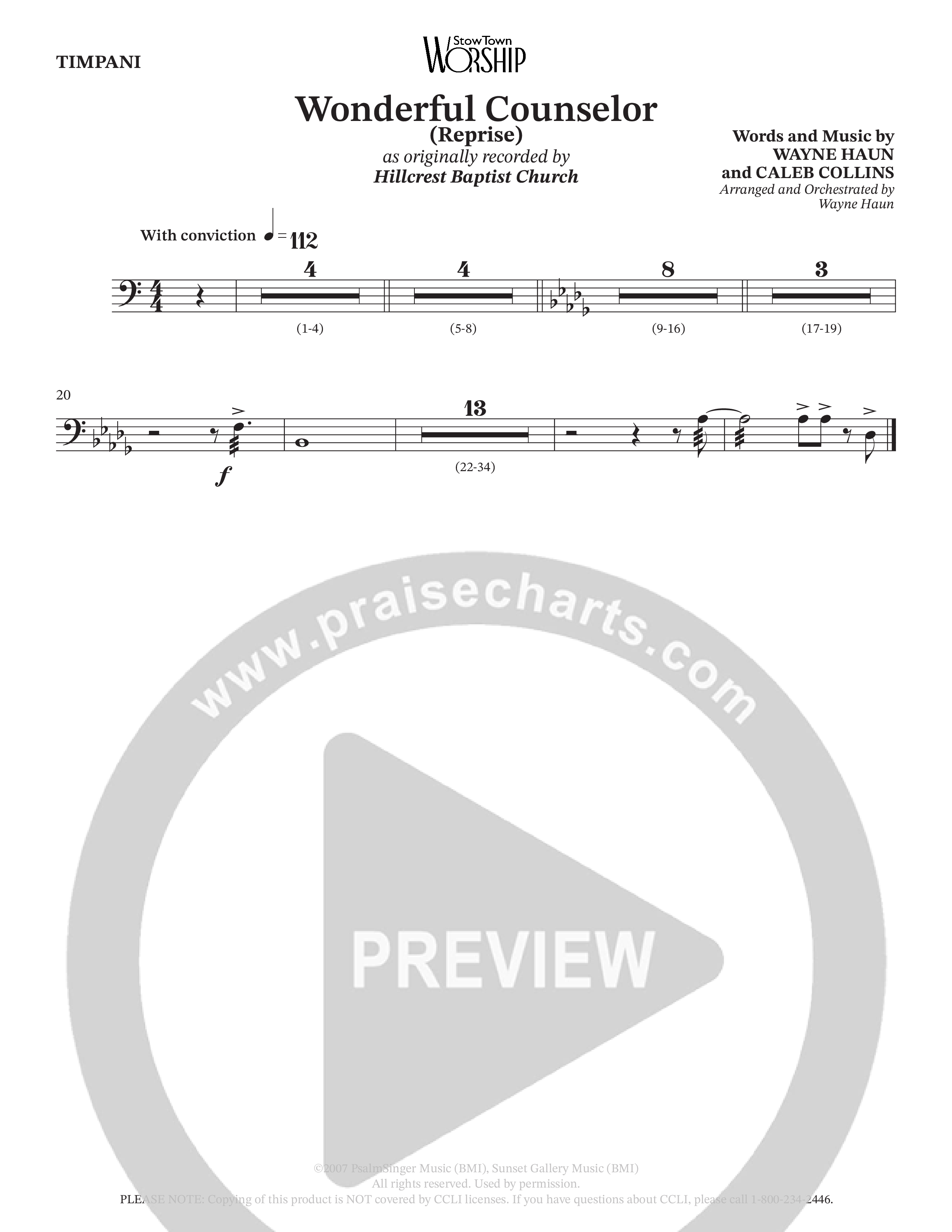 Wonderful Counselor (Choral Anthem SATB) Timpani (Hillcrest Nashville / Arr. Wayne Haun)