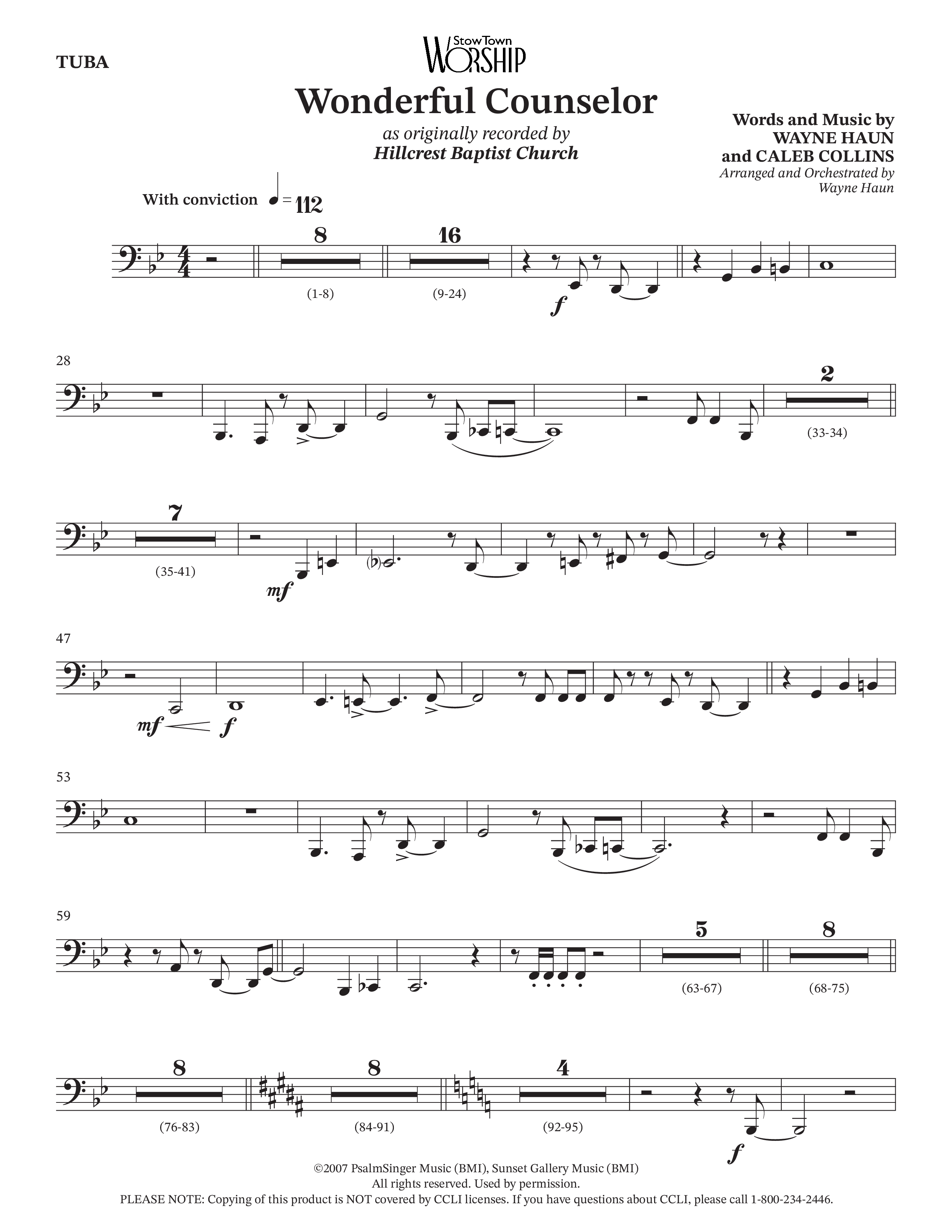 Wonderful Counselor (Choral Anthem SATB) Tuba (Hillcrest Nashville / Arr. Wayne Haun)