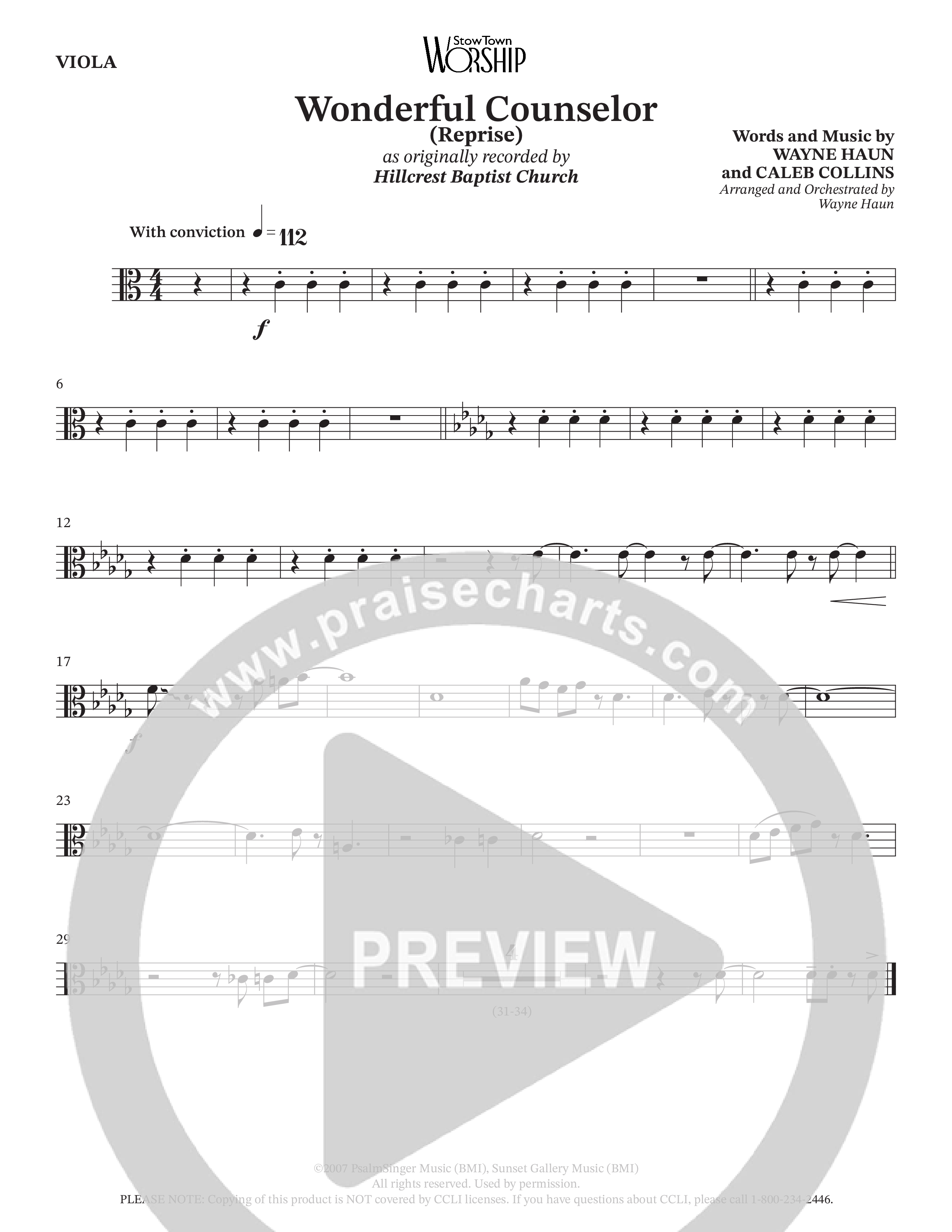 Wonderful Counselor (Choral Anthem SATB) Viola (Hillcrest Nashville / Arr. Wayne Haun)