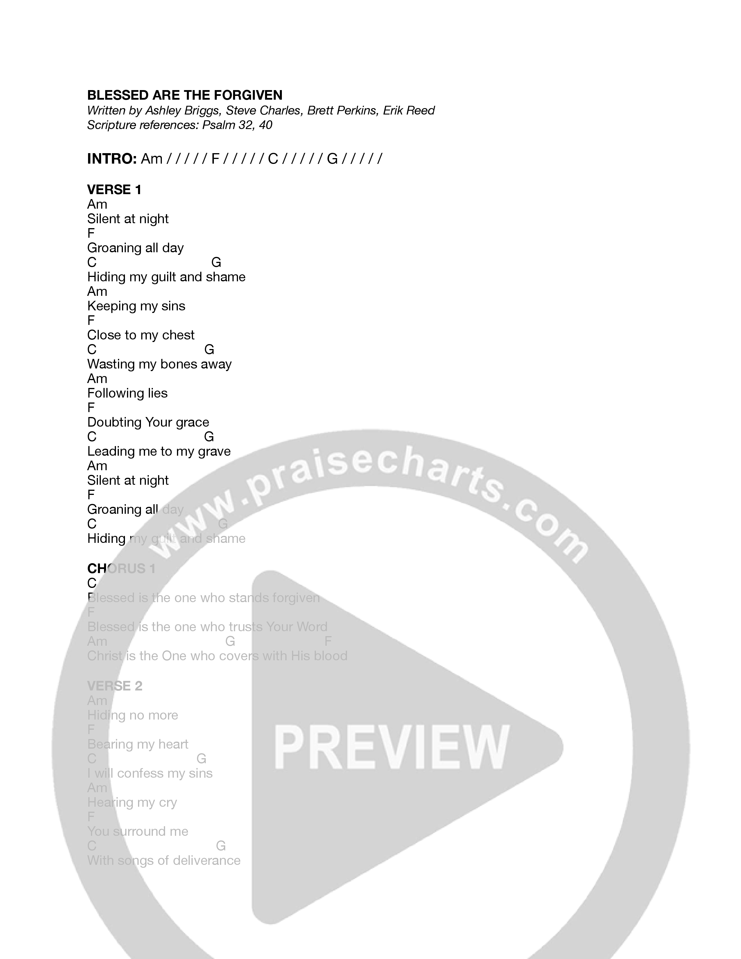 Blessed Are the Forgiven Chord Chart (Journey Worship Co)