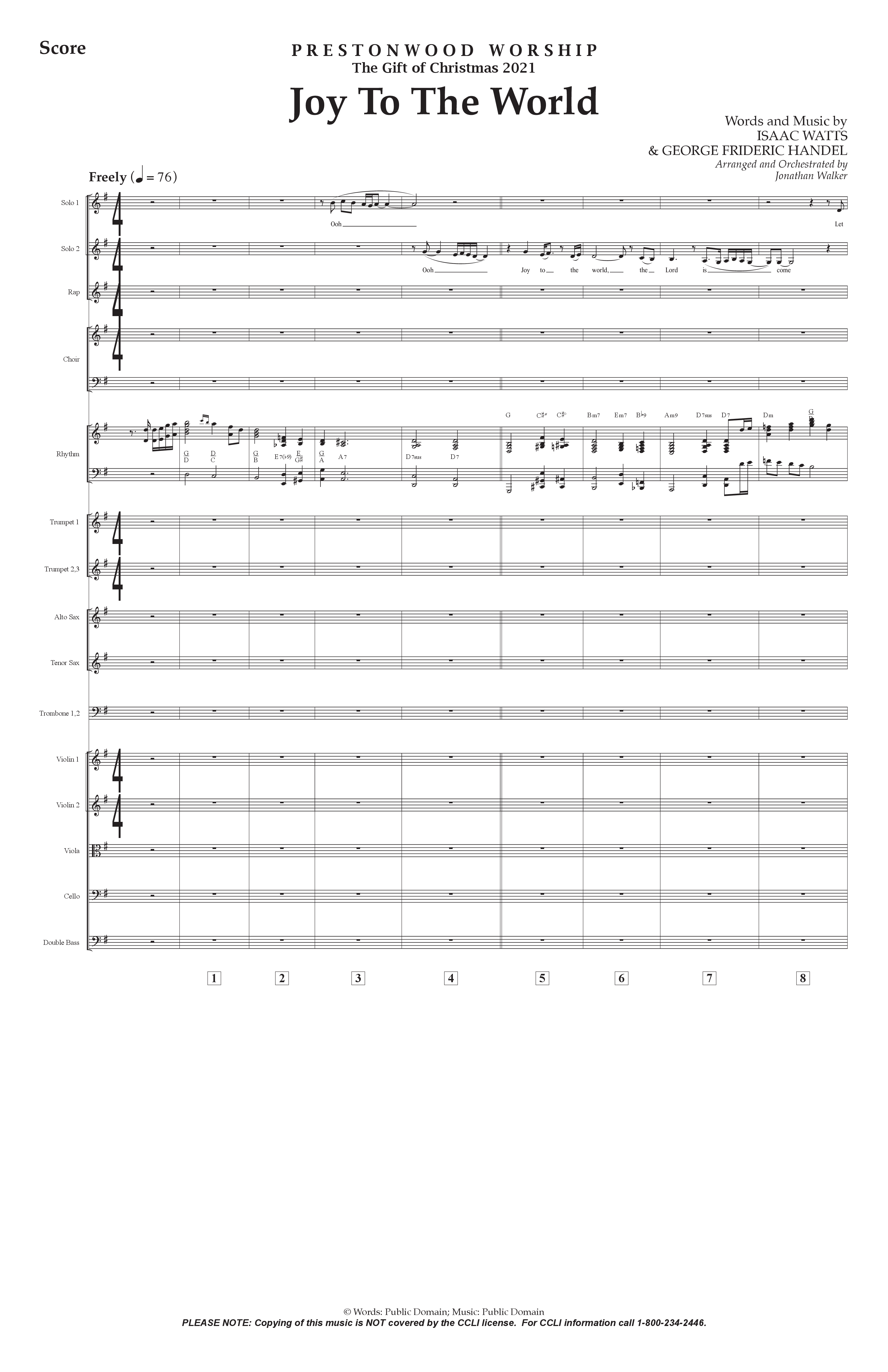 Joy To The World (Choral Anthem SATB) Conductor's Score (Prestonwood Worship / Arr. Jonathan Walker)