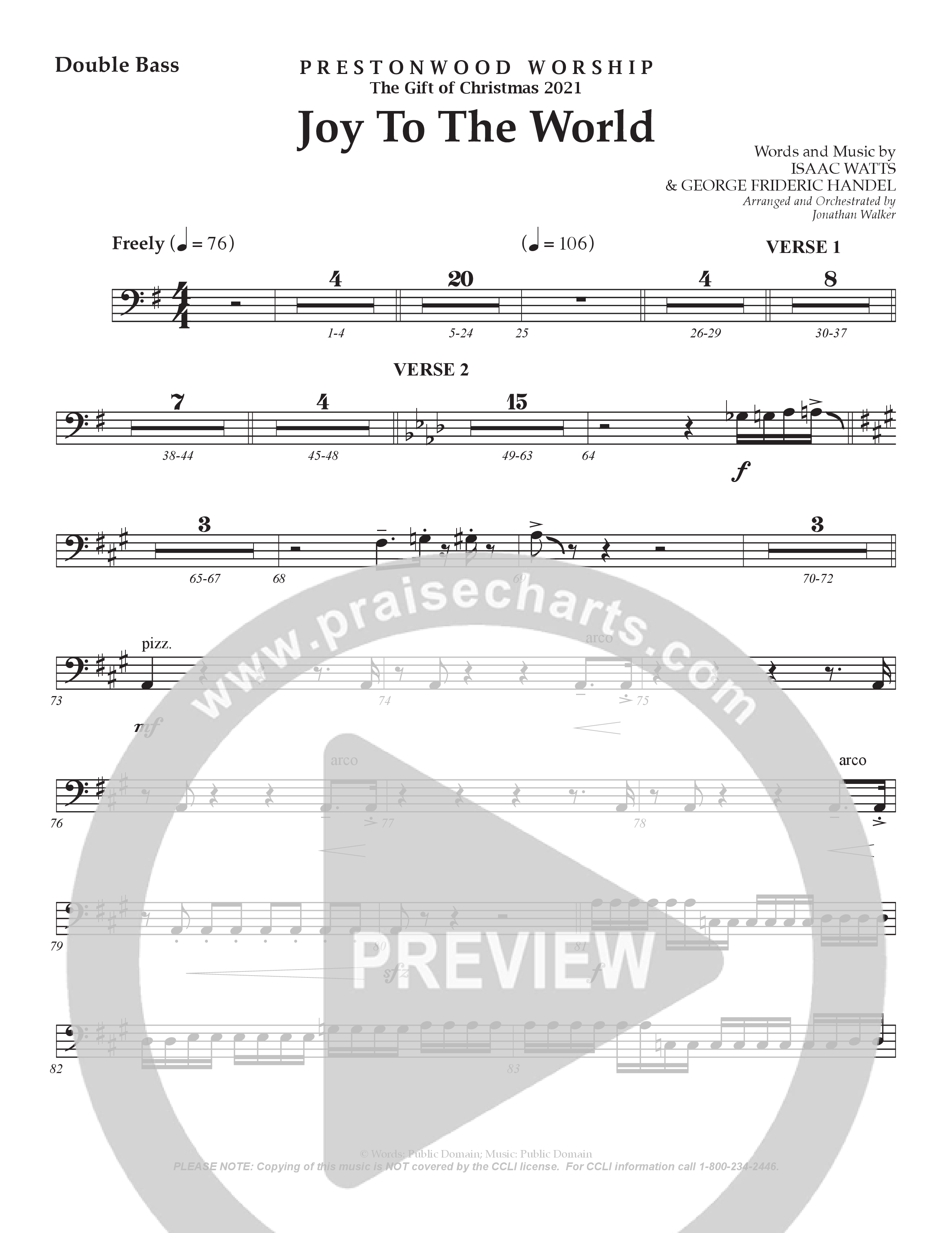 Joy To The World (Choral Anthem SATB) Double Bass (Prestonwood Worship / Arr. Jonathan Walker)