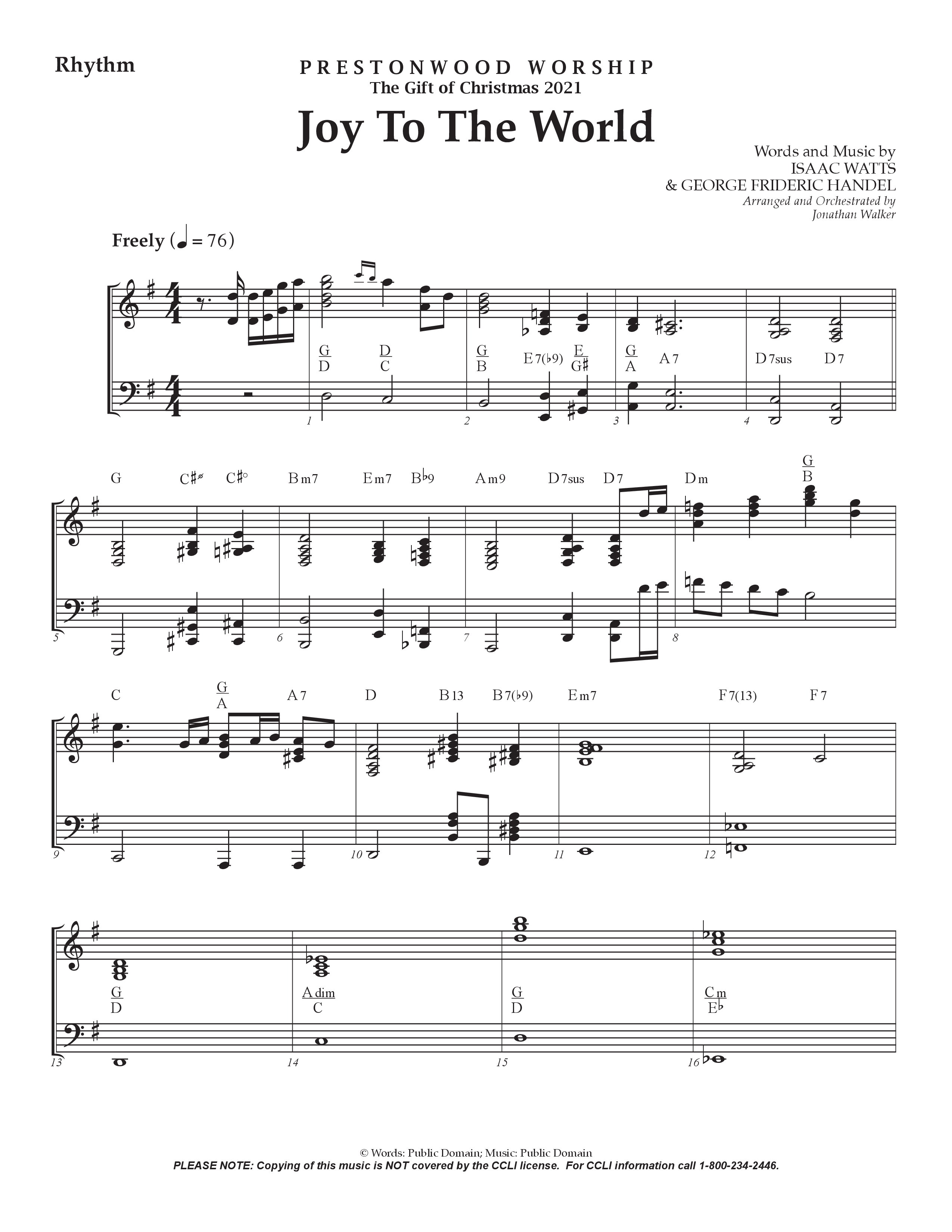 Joy To The World (Choral Anthem SATB) Rhythm Chart (Prestonwood Worship / Arr. Jonathan Walker)