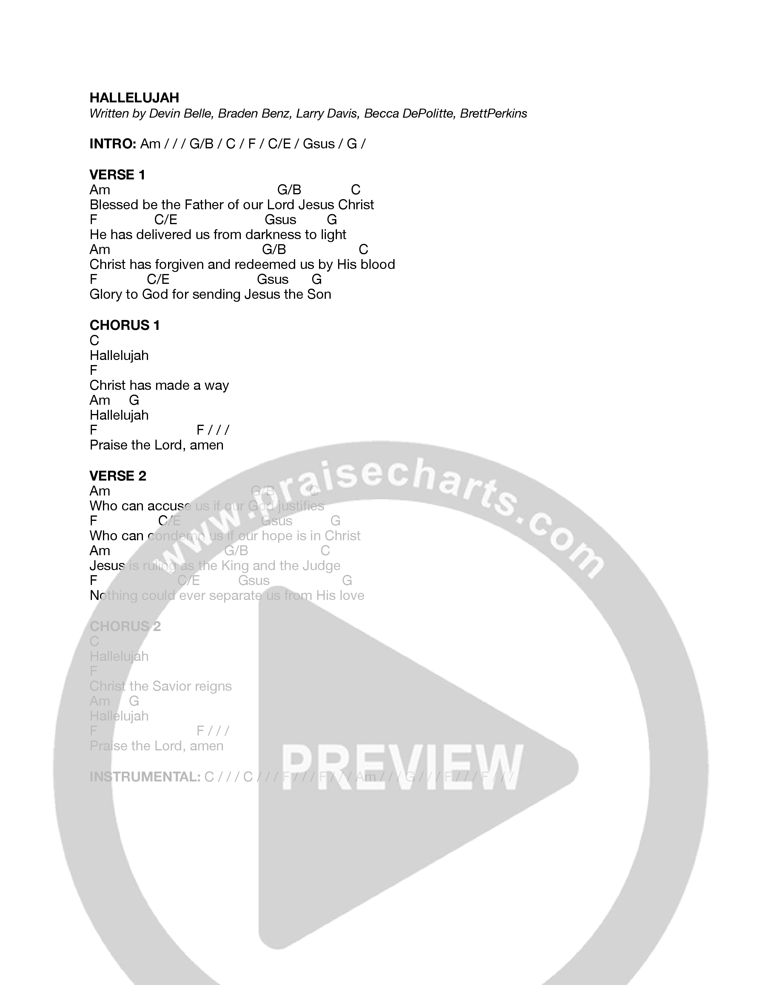 Hallelujah Chord Chart (Journey Worship Co)